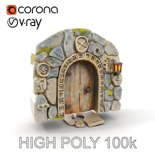 Ancient Stone Doorway Model Pack with Intricate Rune Details Low-poly 3D model