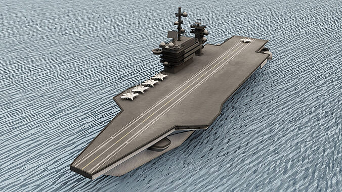 Navy Aircraft Ship Carrier and Fully Displayed Aircrafts Low-poly 3D model