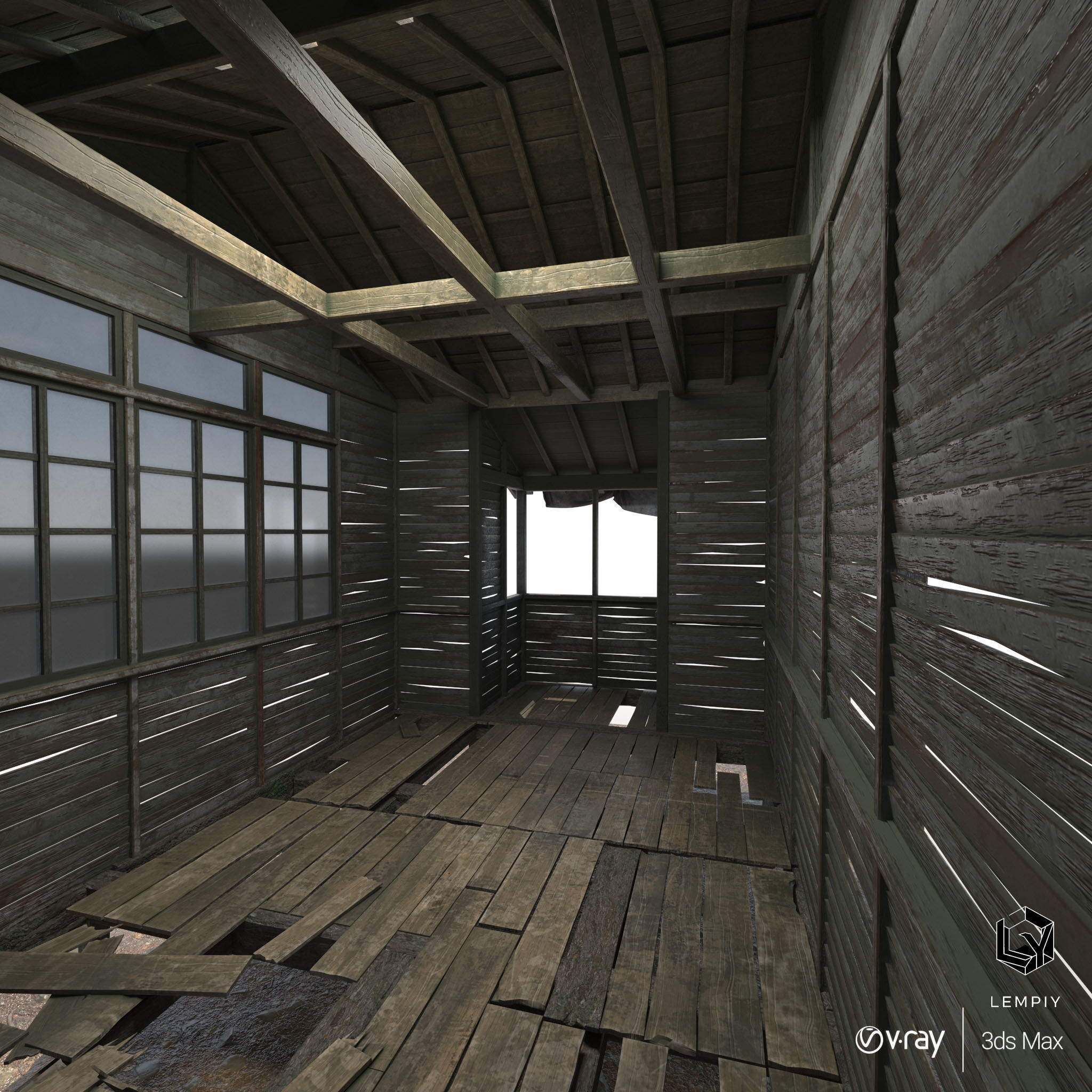 Abandoned Wooden Cabin 3D model_3