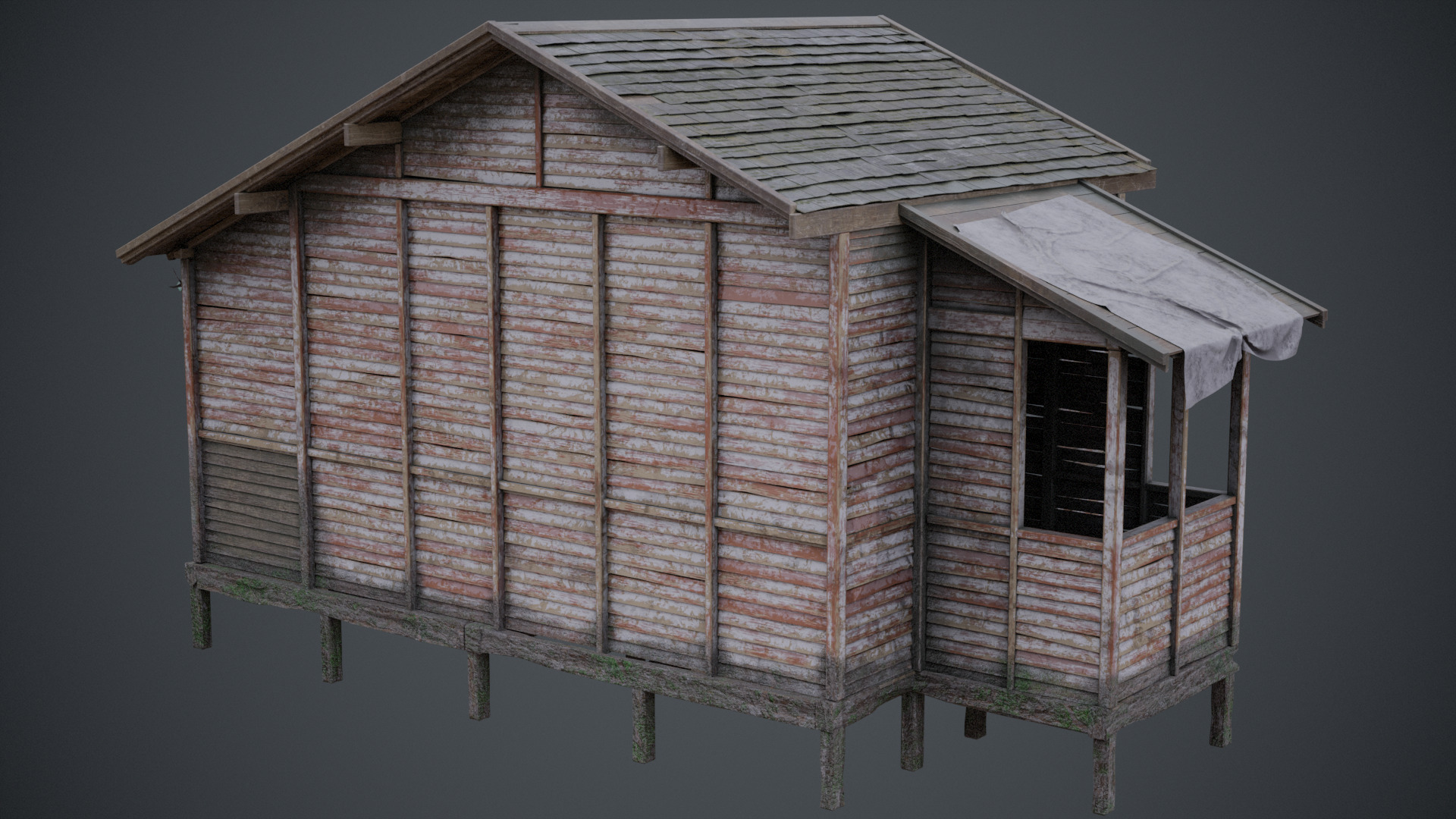 Abandoned Wooden Cabin 3D model_2