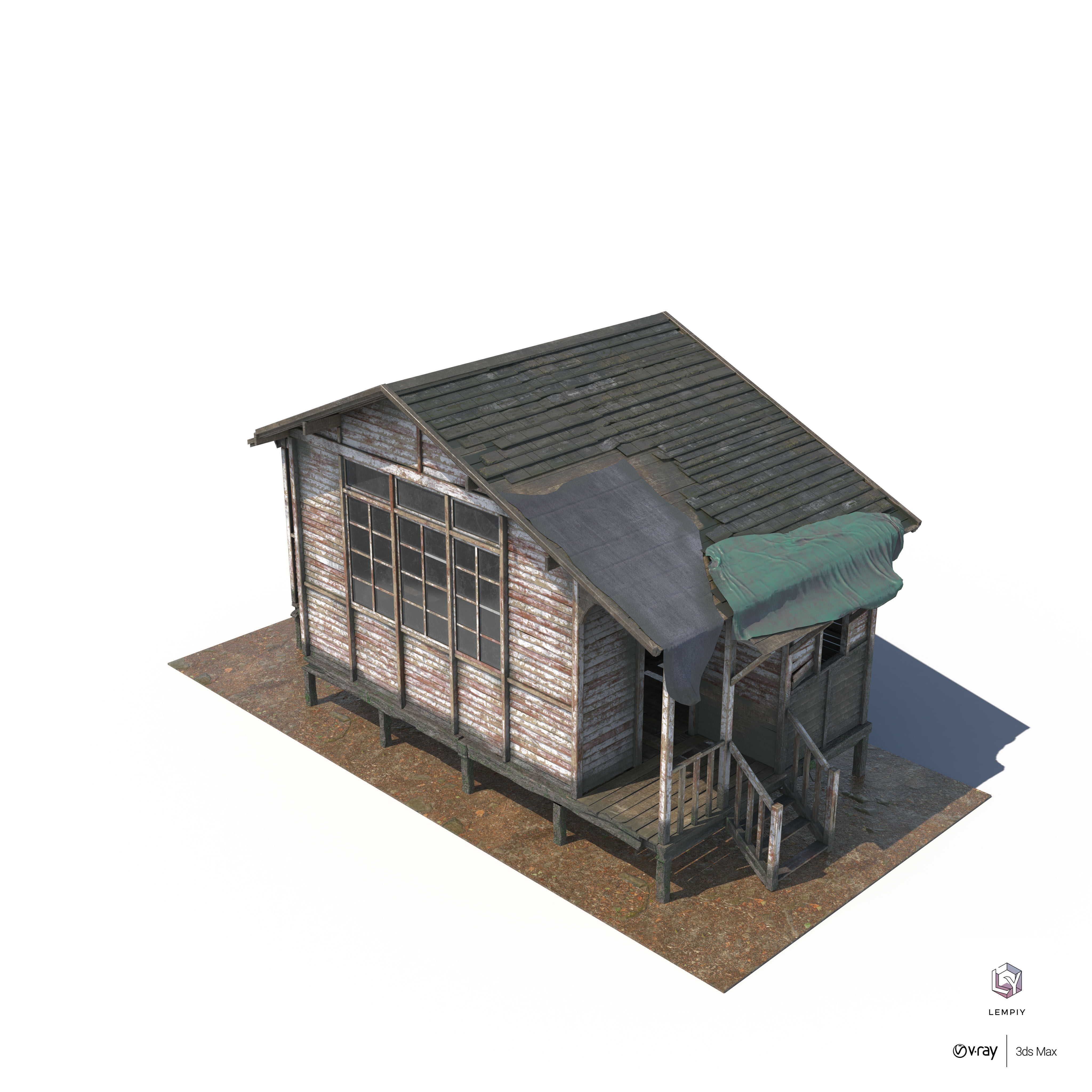 Abandoned Wooden Cabin 3D model_4