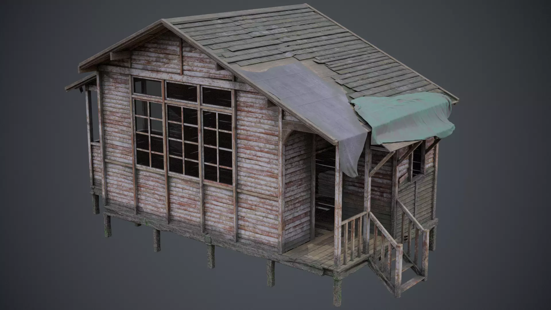 Abandoned Wooden Cabin 3D model_0