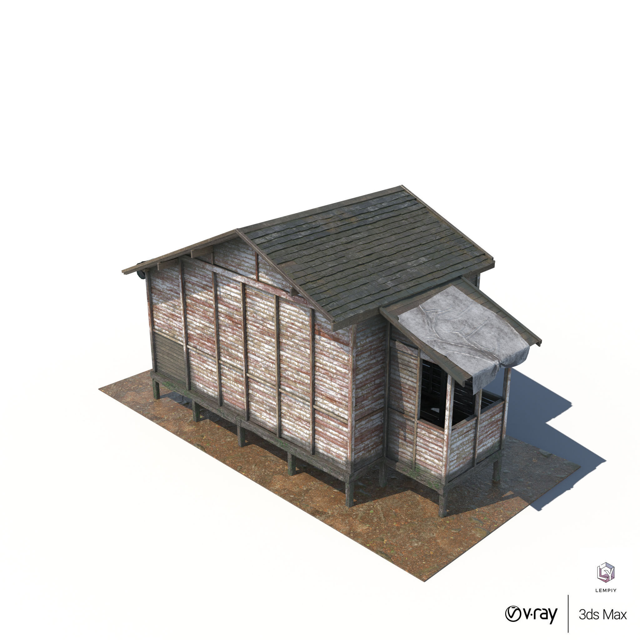 Abandoned Wooden Cabin 3D model_5