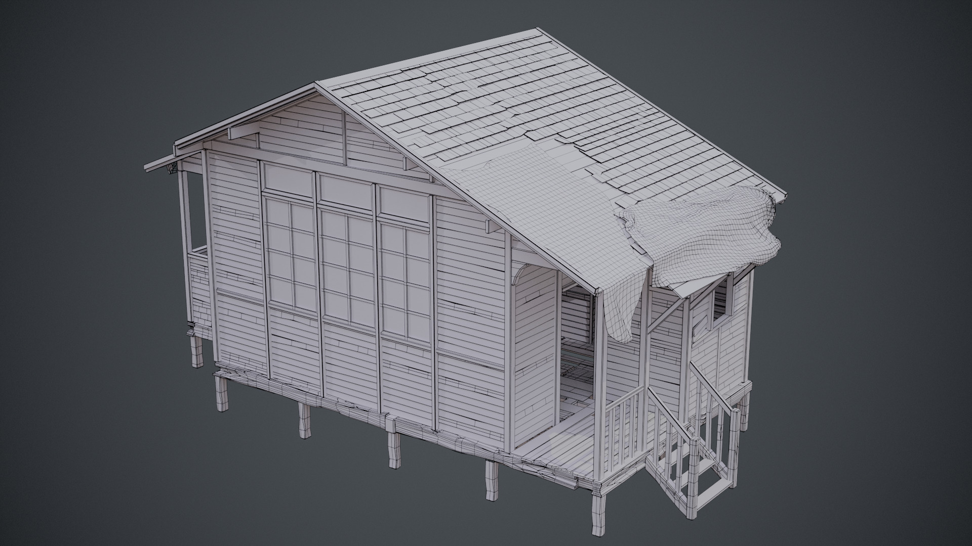 Abandoned Wooden Cabin 3D model_7
