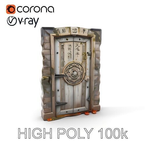 Ancient Wooden Door with Runic Carvings Model Pack Low-poly 3D model
