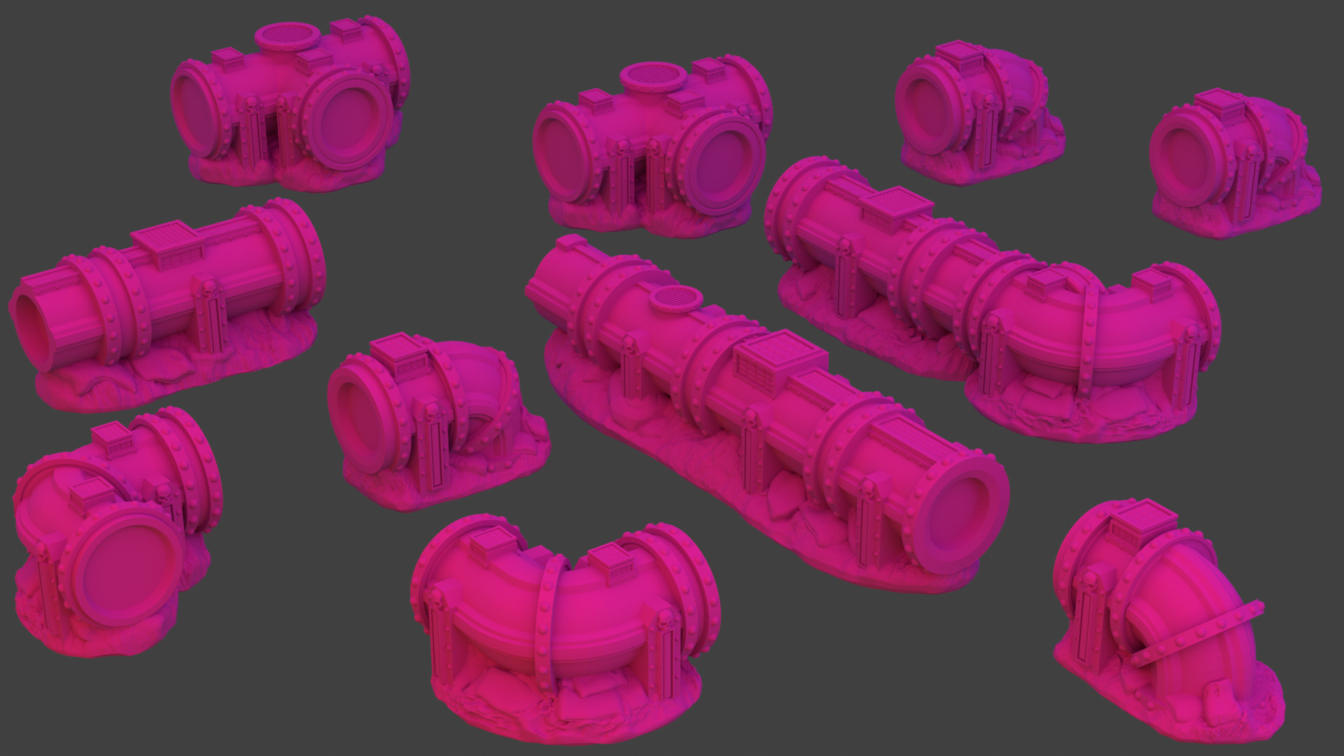 Modular Imperial Pipe Barricade Set 28 32mm 3D print model_6