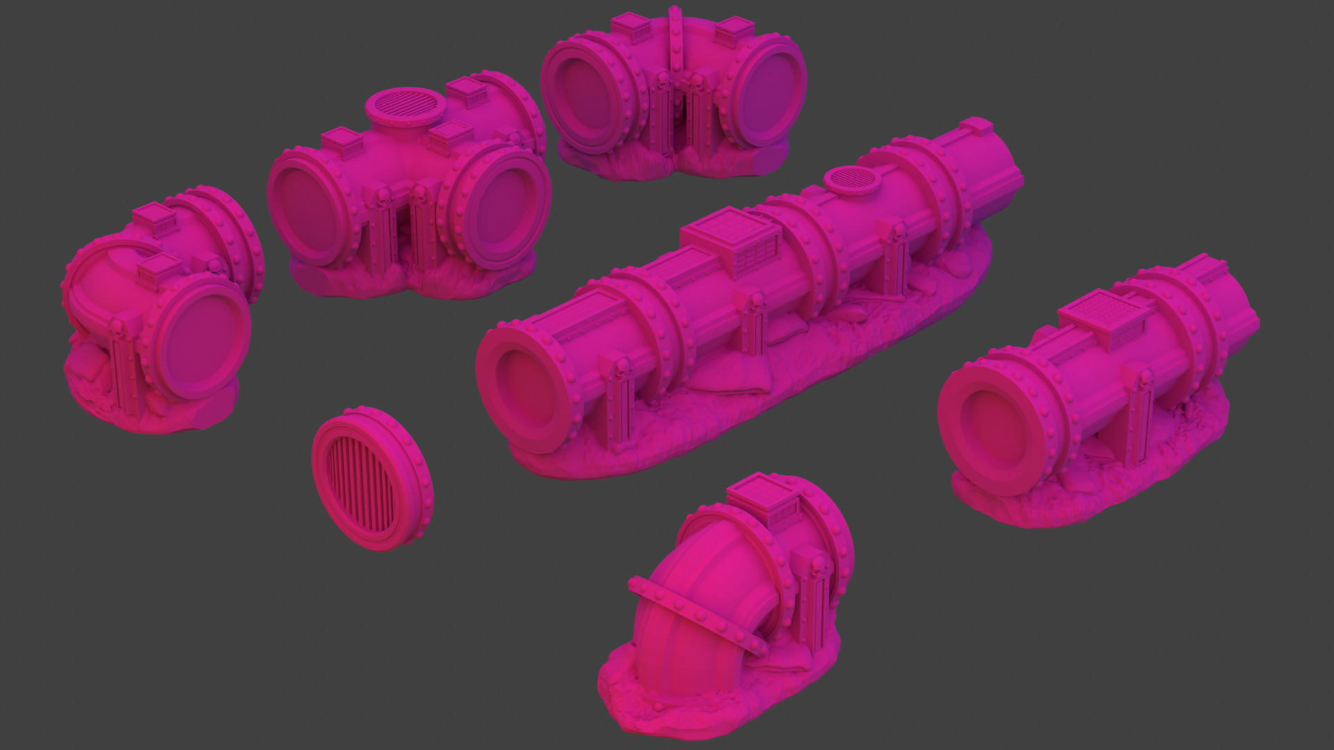 Modular Imperial Pipe Barricade Set 28 32mm 3D print model_2