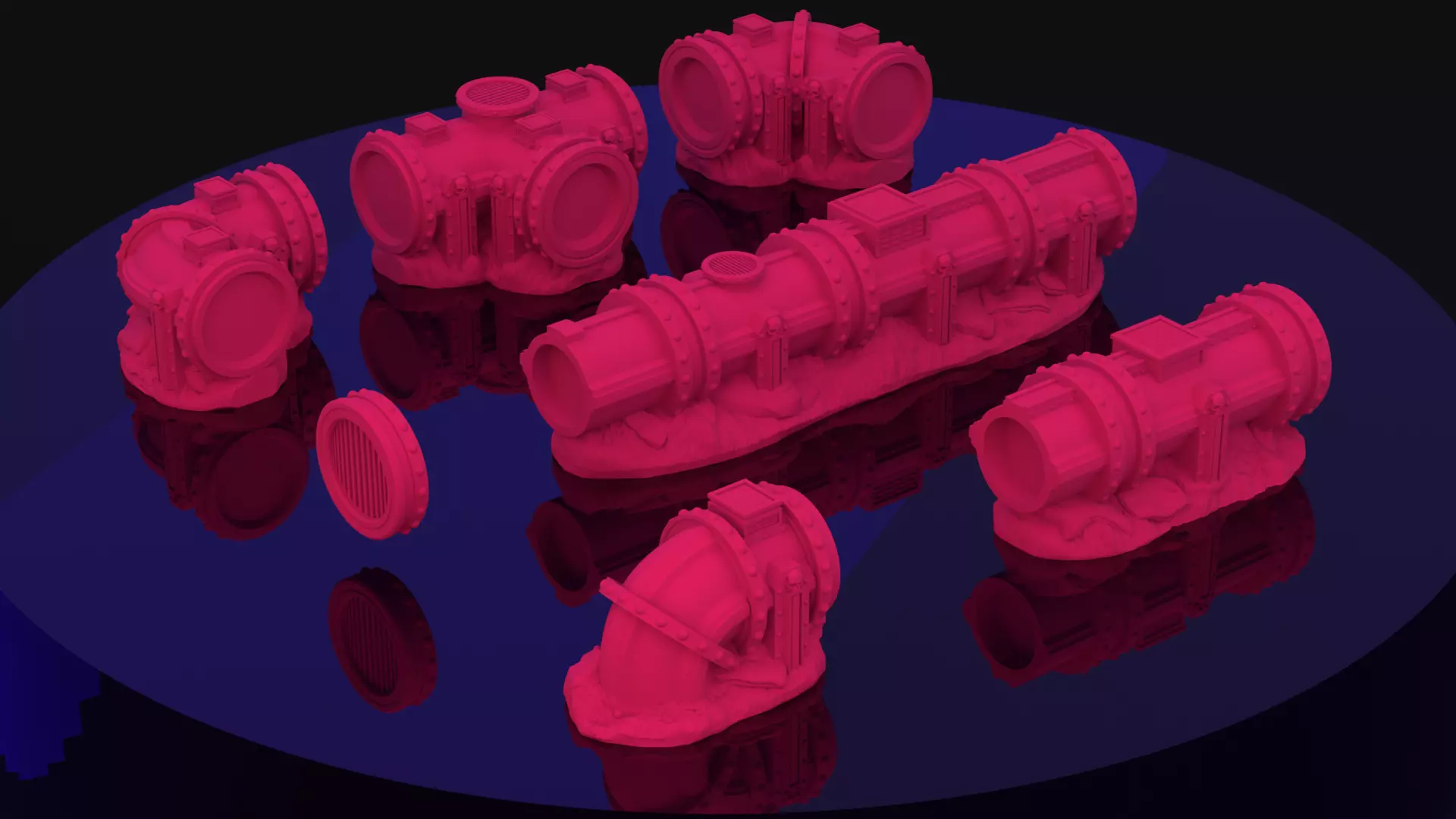 Modular Imperial Pipe Barricade Set 28 32mm 3D print model_0