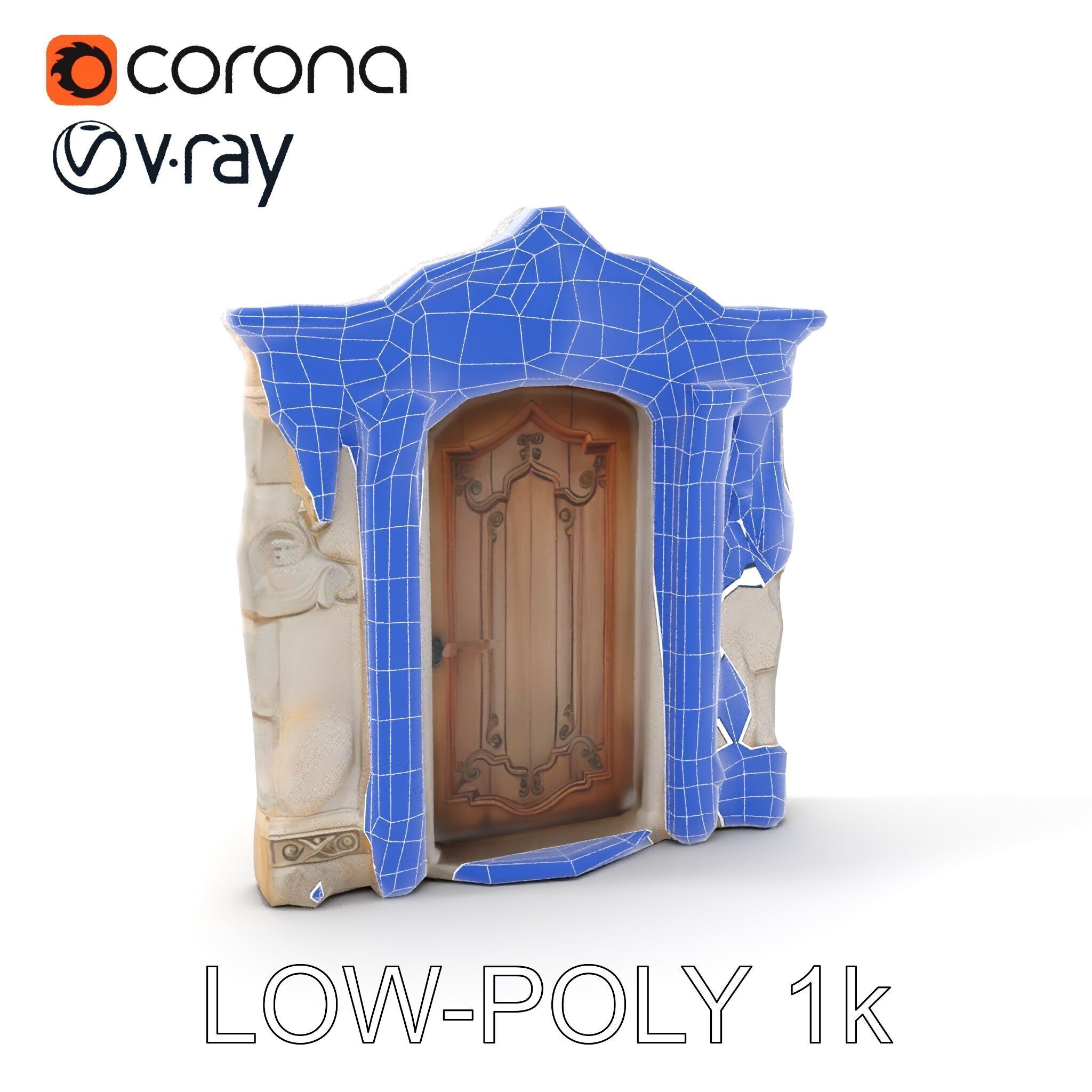 Ornate Wooden Door with Stone Architrave Model Pack Low-poly 3D model_29