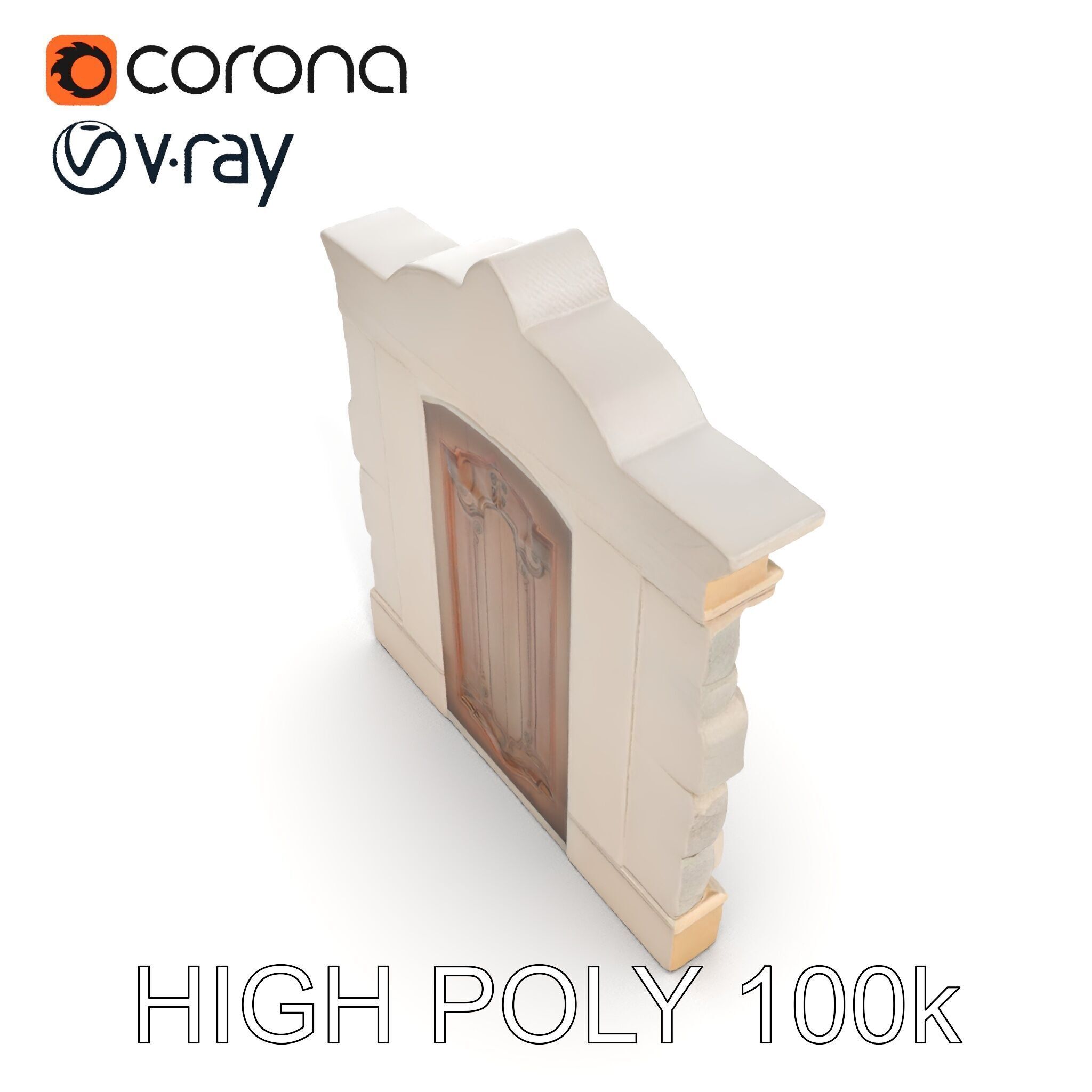 Ornate Wooden Door with Stone Architrave Model Pack Low-poly 3D model_22