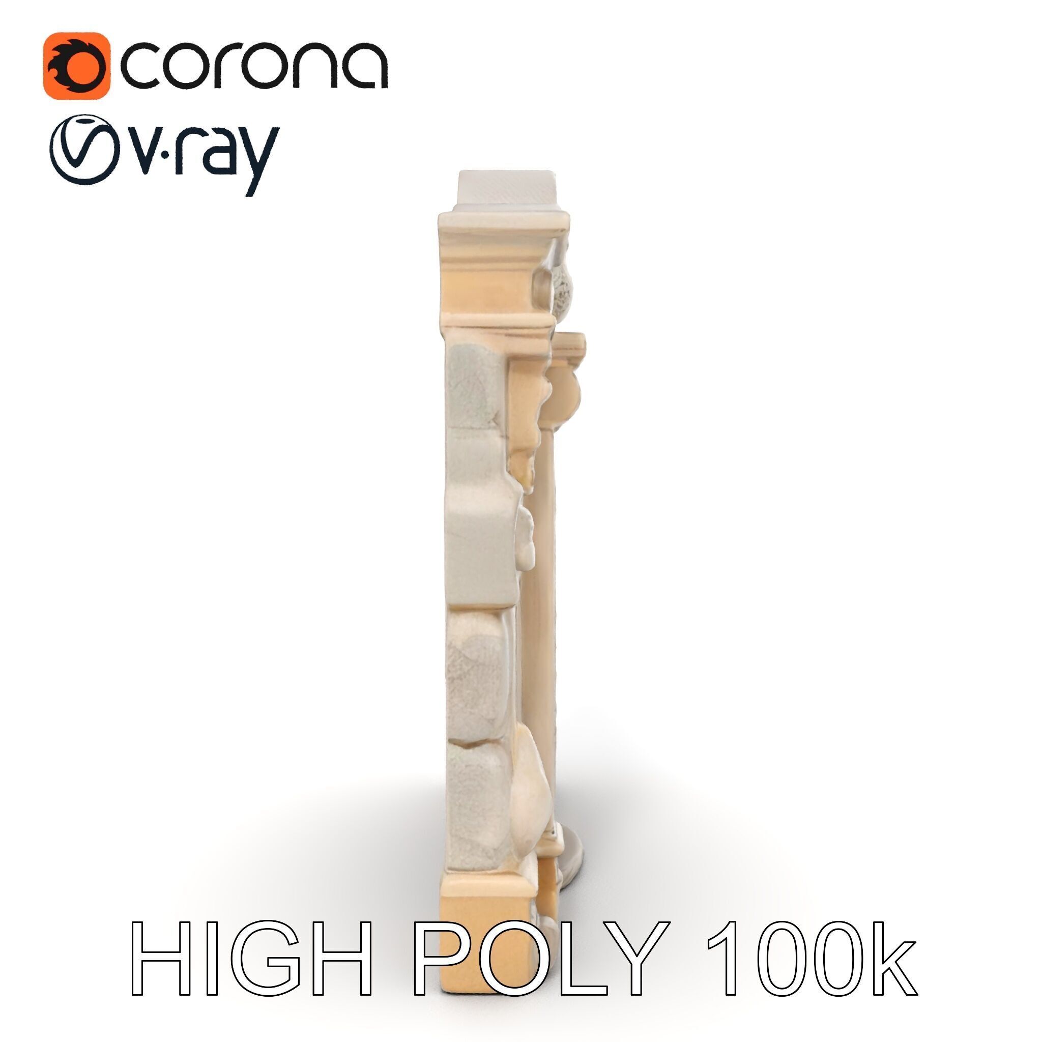 Ornate Wooden Door with Stone Architrave Model Pack Low-poly 3D model_14