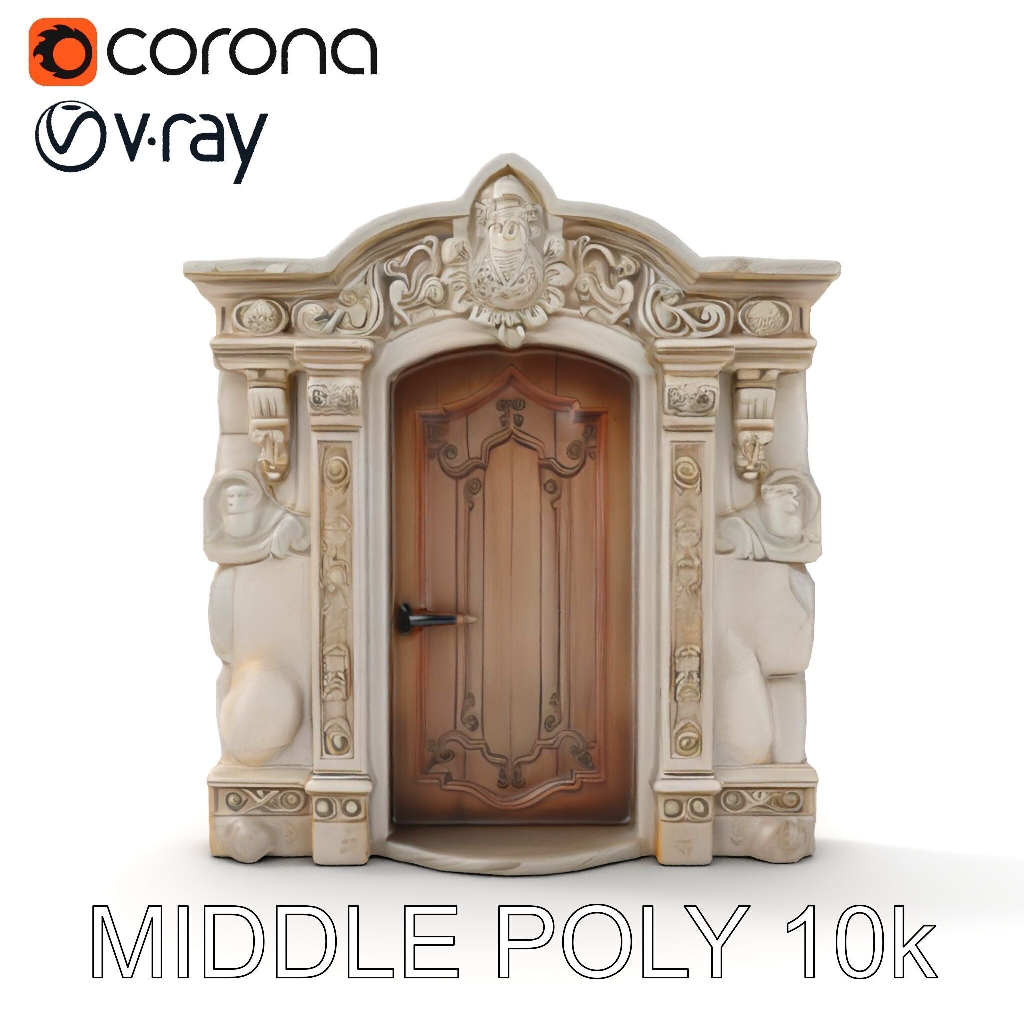Ornate Wooden Door with Stone Architrave Model Pack Low-poly 3D model_9