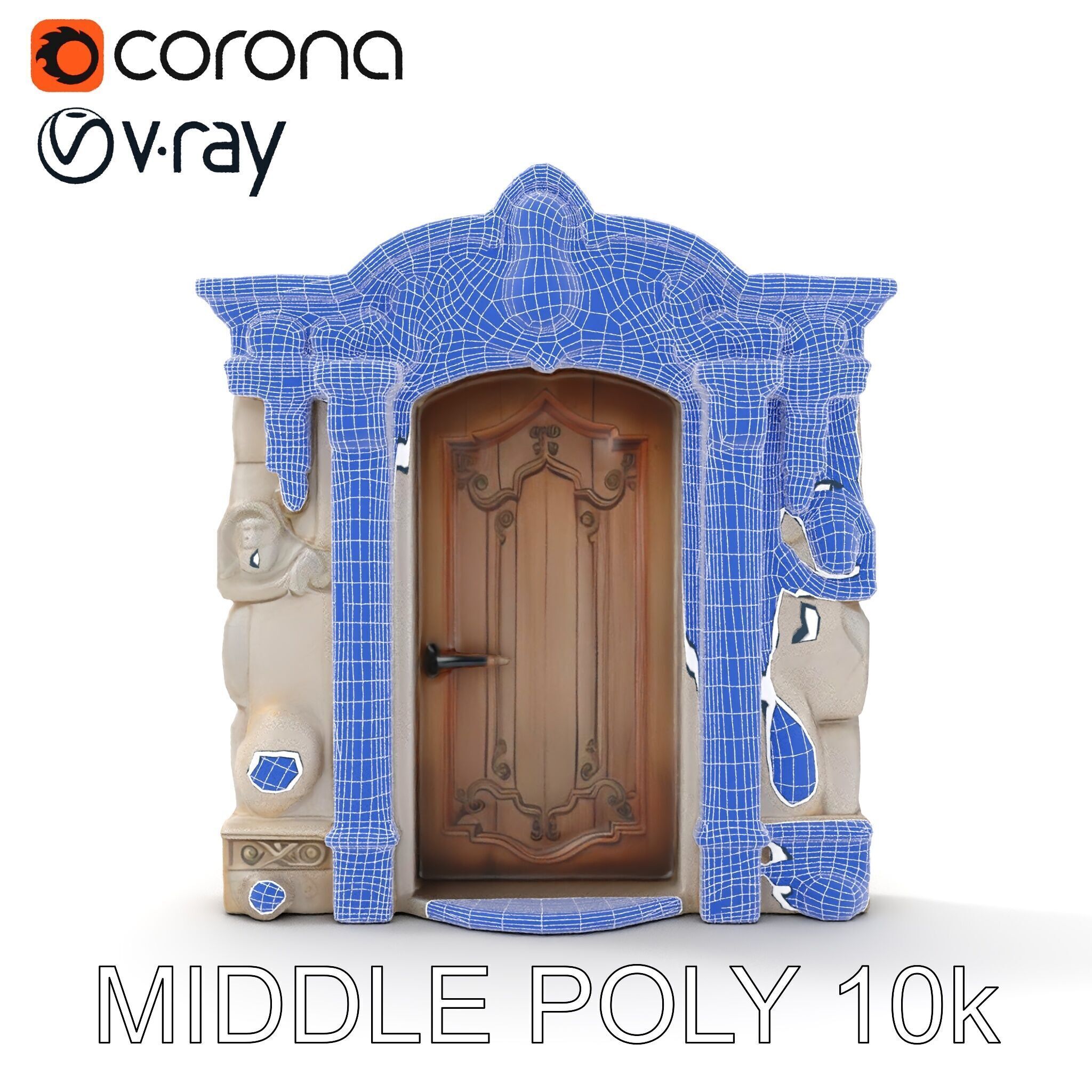Ornate Wooden Door with Stone Architrave Model Pack Low-poly 3D model_28