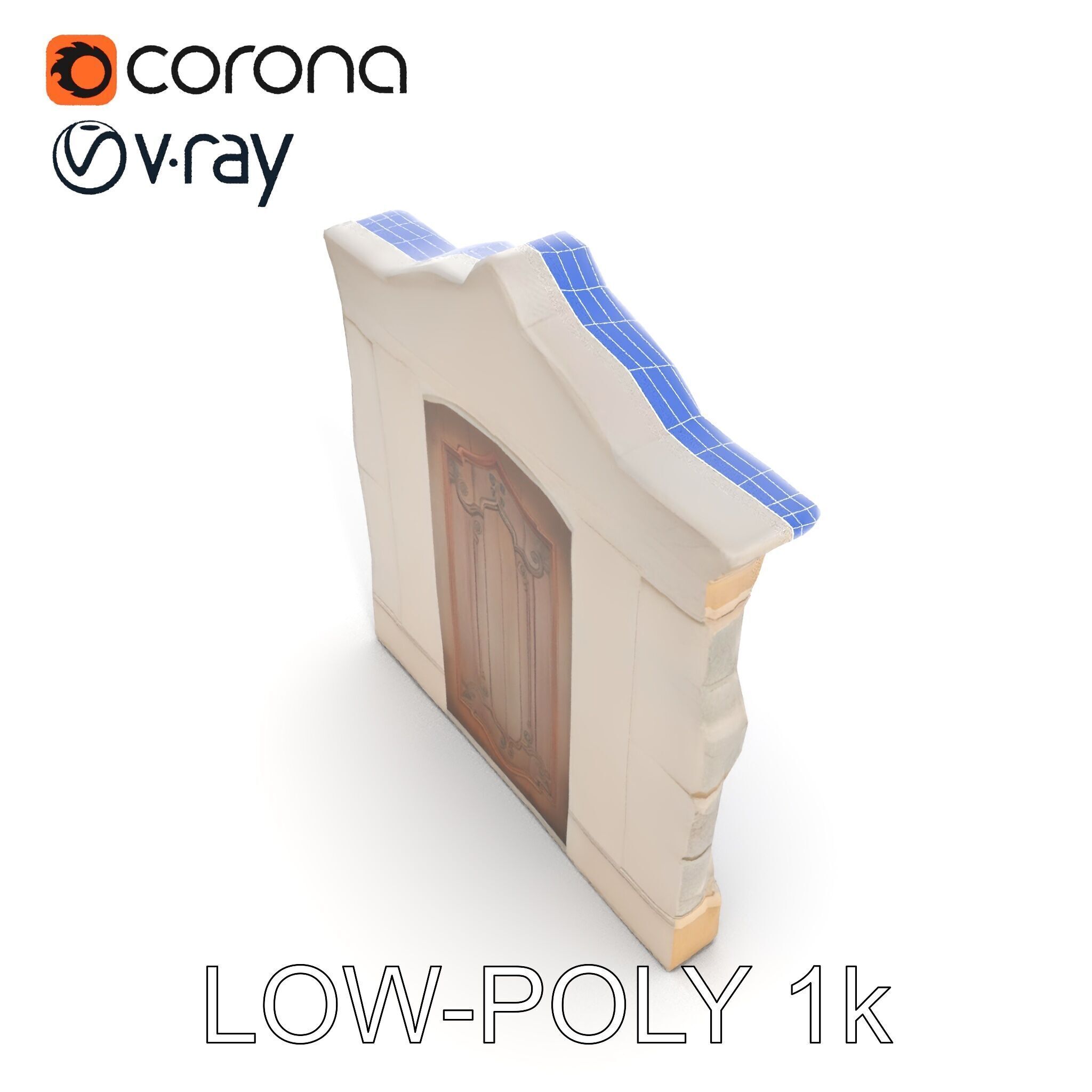 Ornate Wooden Door with Stone Architrave Model Pack Low-poly 3D model_21