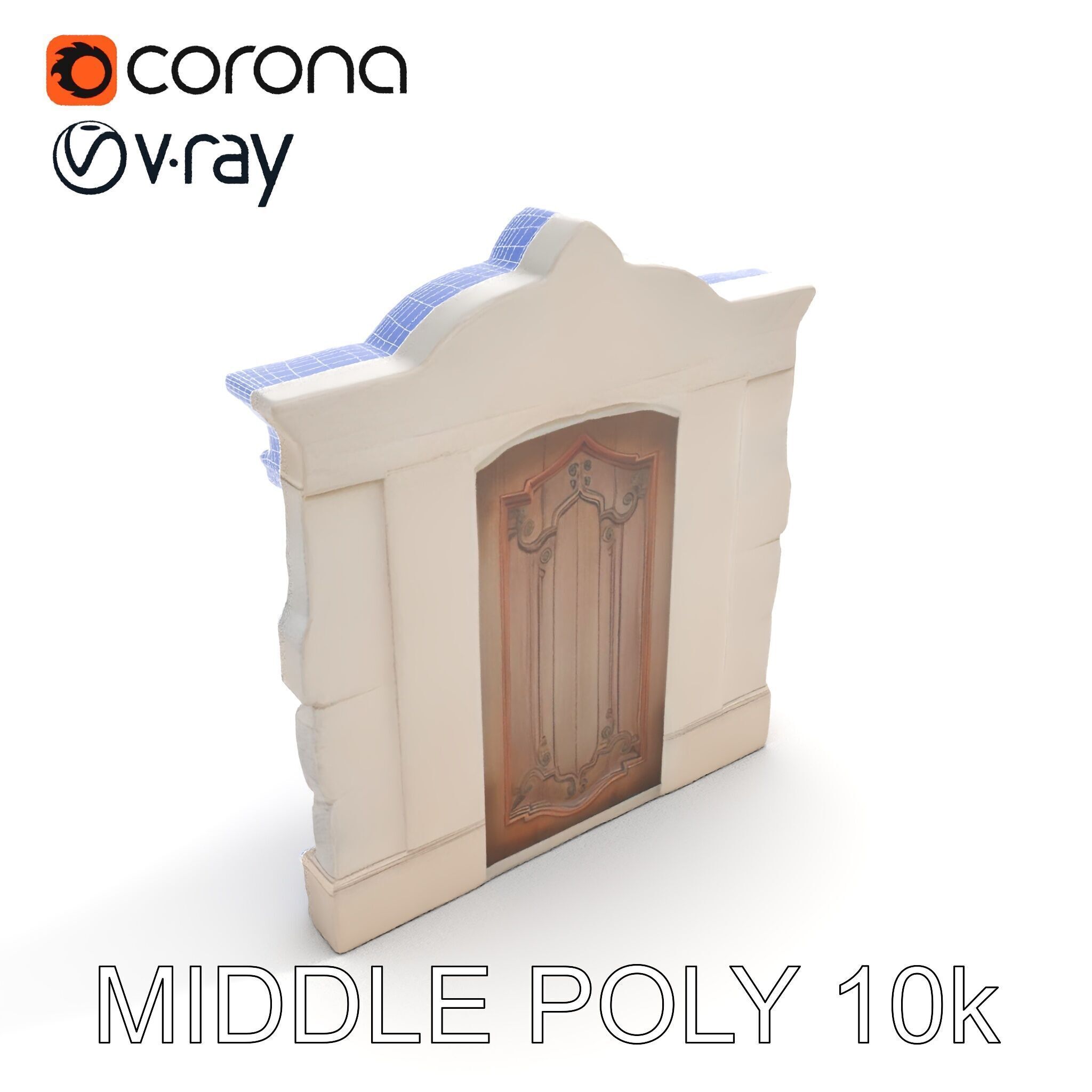 Ornate Wooden Door with Stone Architrave Model Pack Low-poly 3D model_18