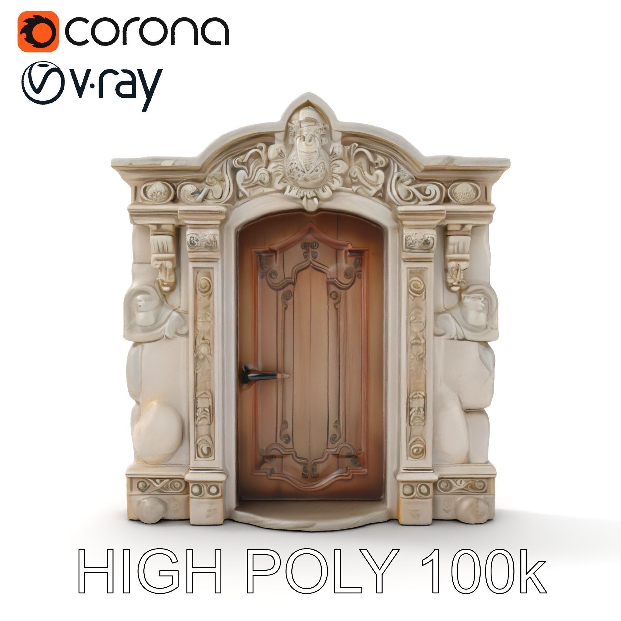 Ornate Wooden Door with Stone Architrave Model Pack Low-poly 3D model_11