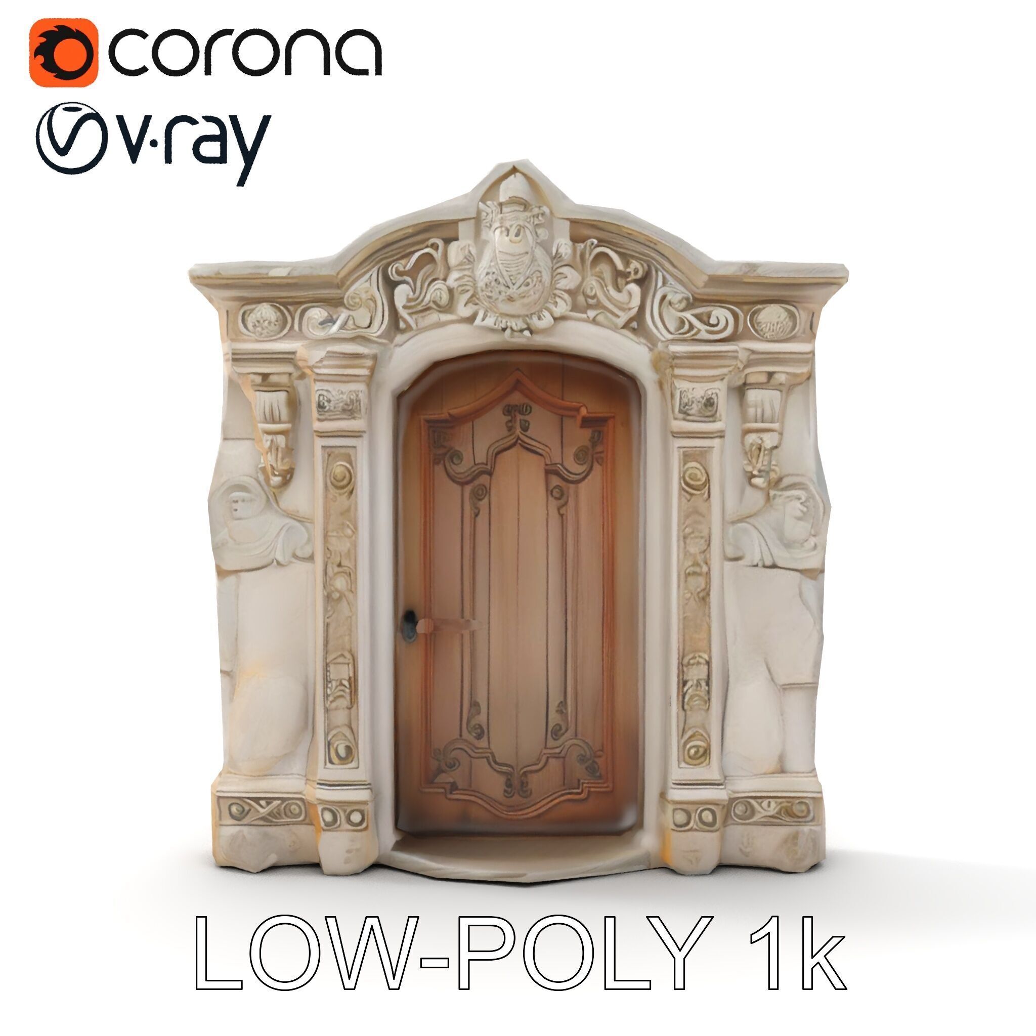Ornate Wooden Door with Stone Architrave Model Pack Low-poly 3D model_13
