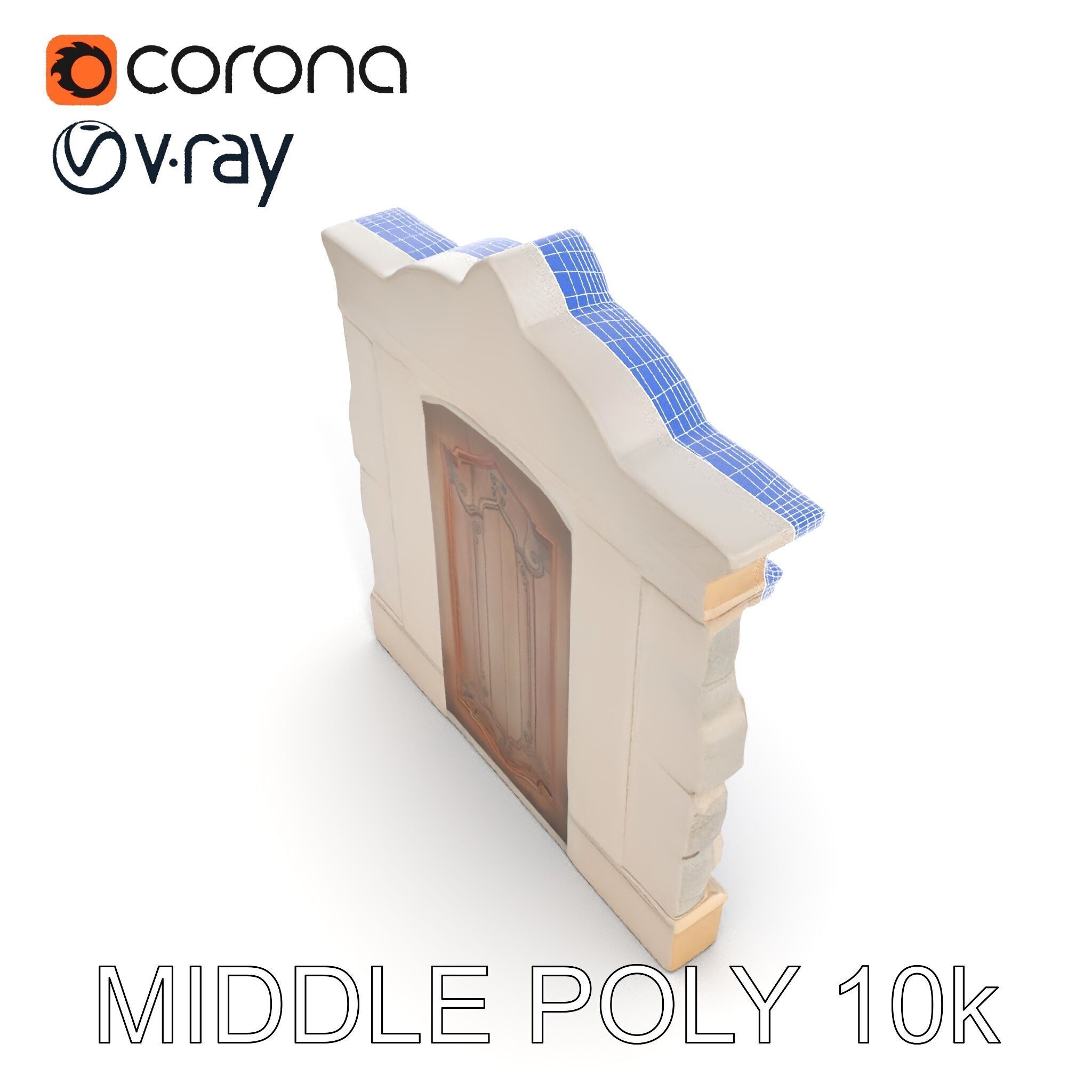 Ornate Wooden Door with Stone Architrave Model Pack Low-poly 3D model_31
