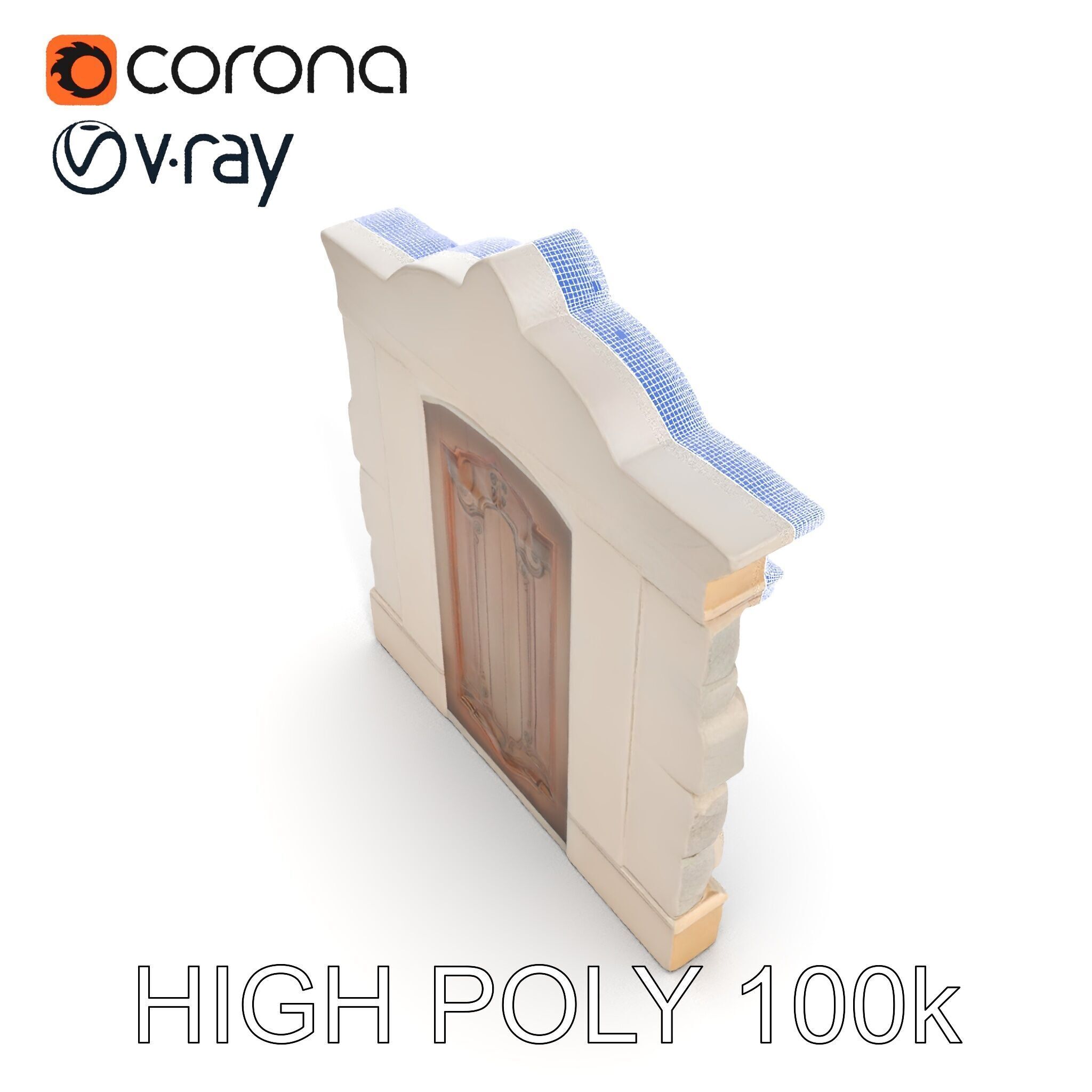 Ornate Wooden Door with Stone Architrave Model Pack Low-poly 3D model_27