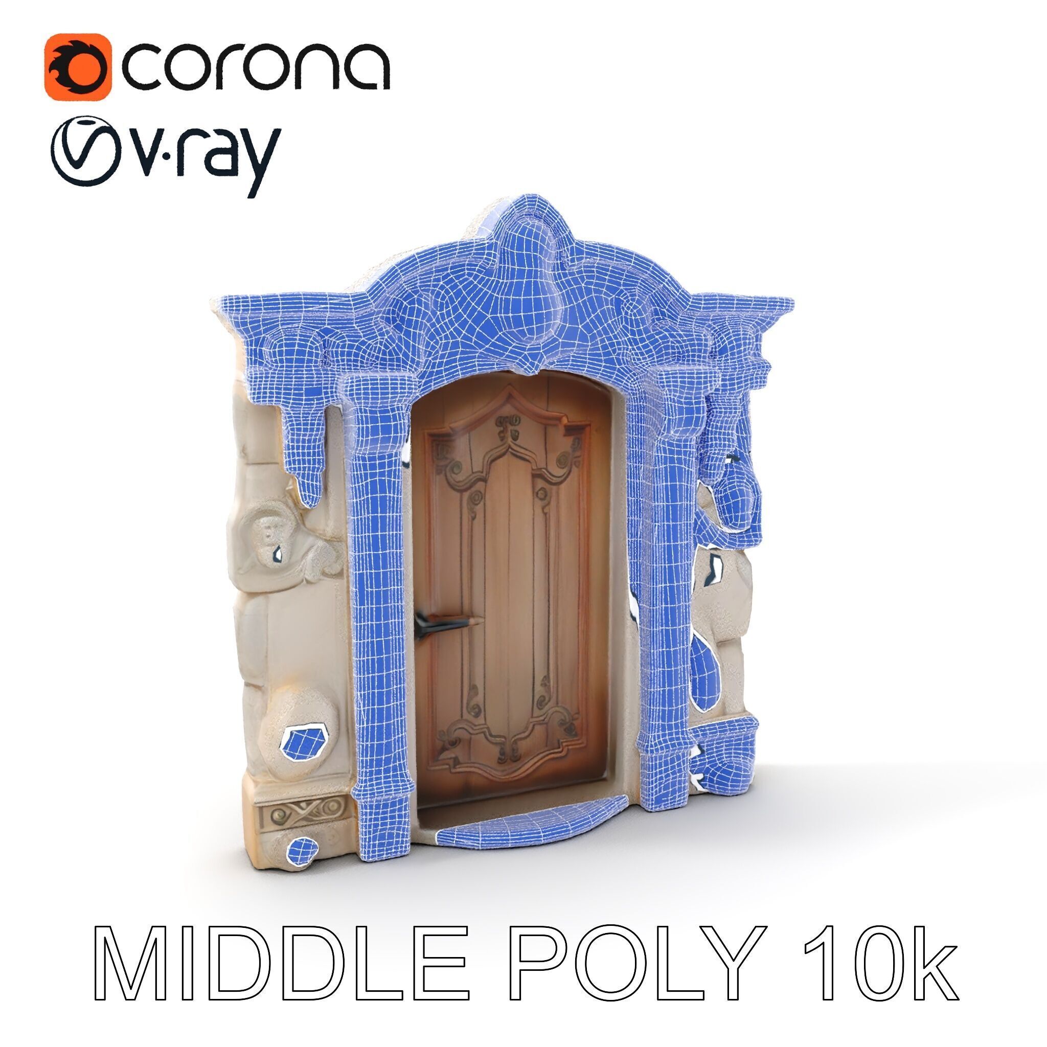 Ornate Wooden Door with Stone Architrave Model Pack Low-poly 3D model_23