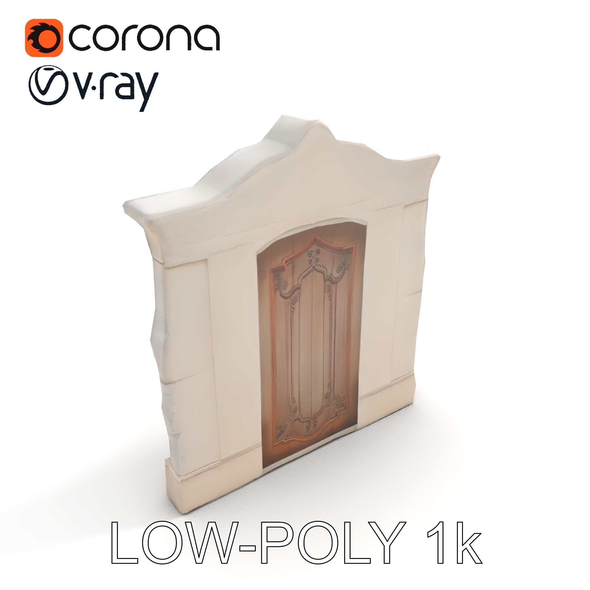 Ornate Wooden Door with Stone Architrave Model Pack Low-poly 3D model_16