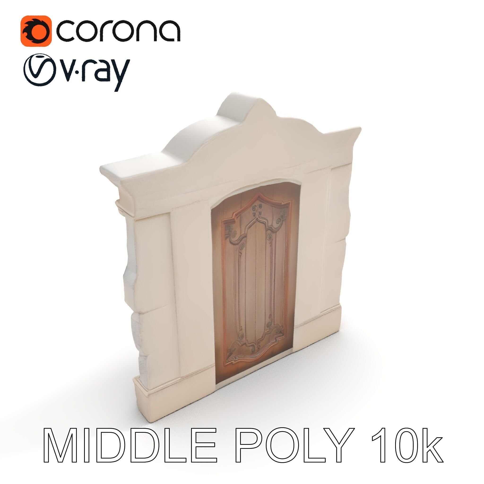 Ornate Wooden Door with Stone Architrave Model Pack Low-poly 3D model_15