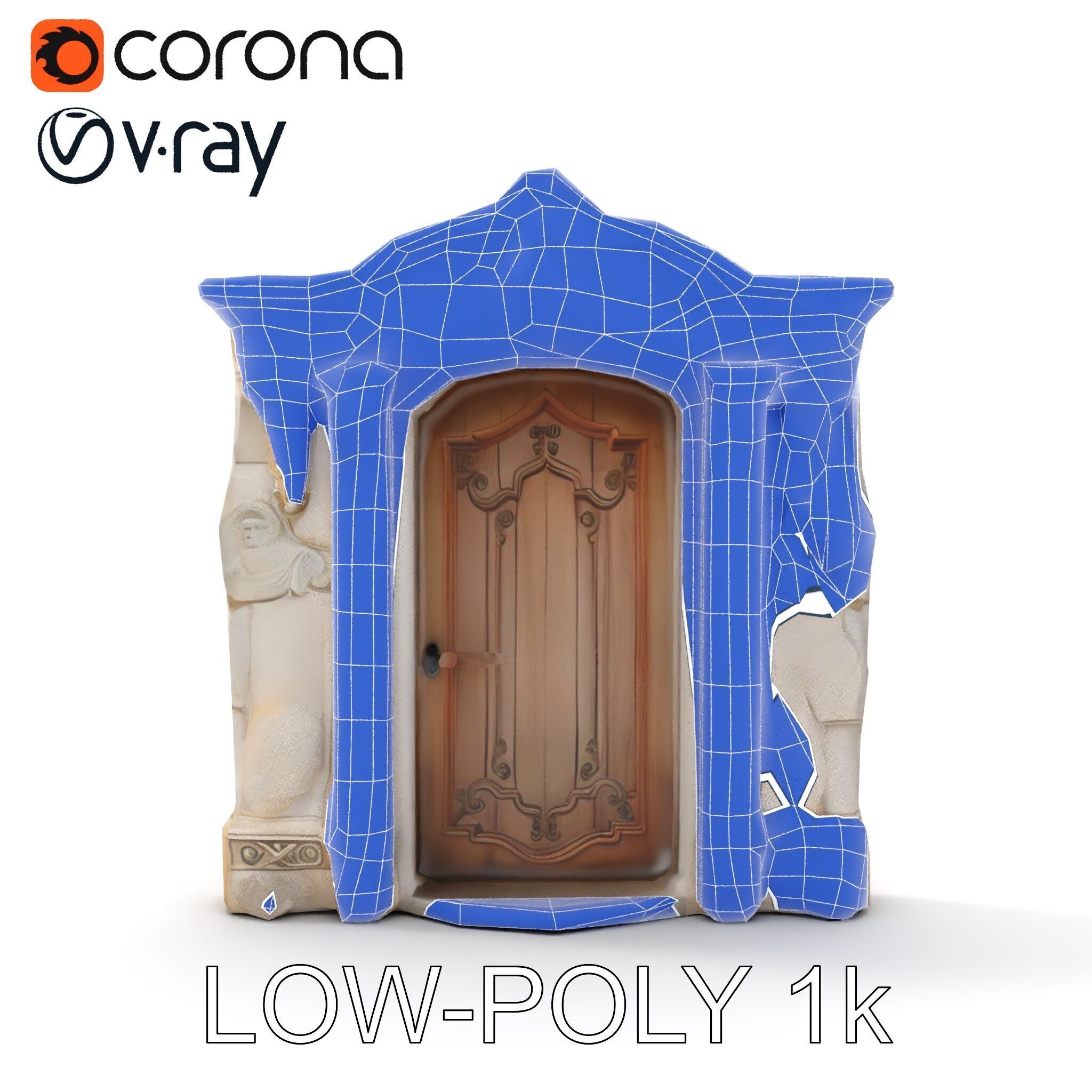 Ornate Wooden Door with Stone Architrave Model Pack Low-poly 3D model_19