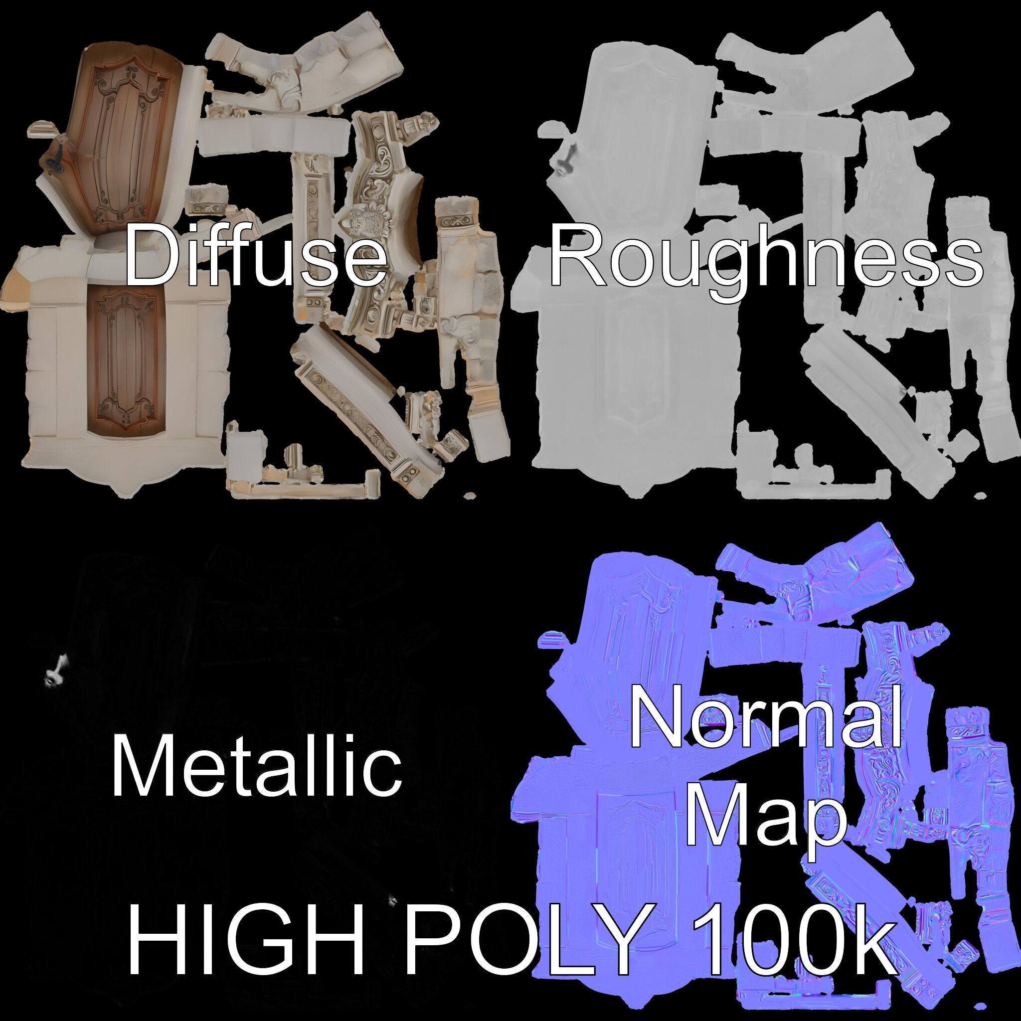 Ornate Wooden Door with Stone Architrave Model Pack Low-poly 3D model_4