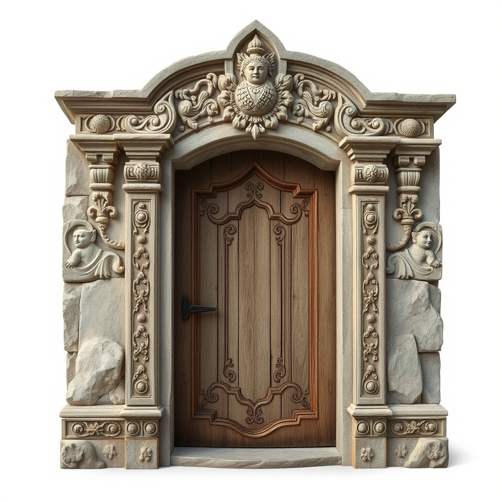Ornate Wooden Door with Stone Architrave Model Pack Low-poly 3D model_3