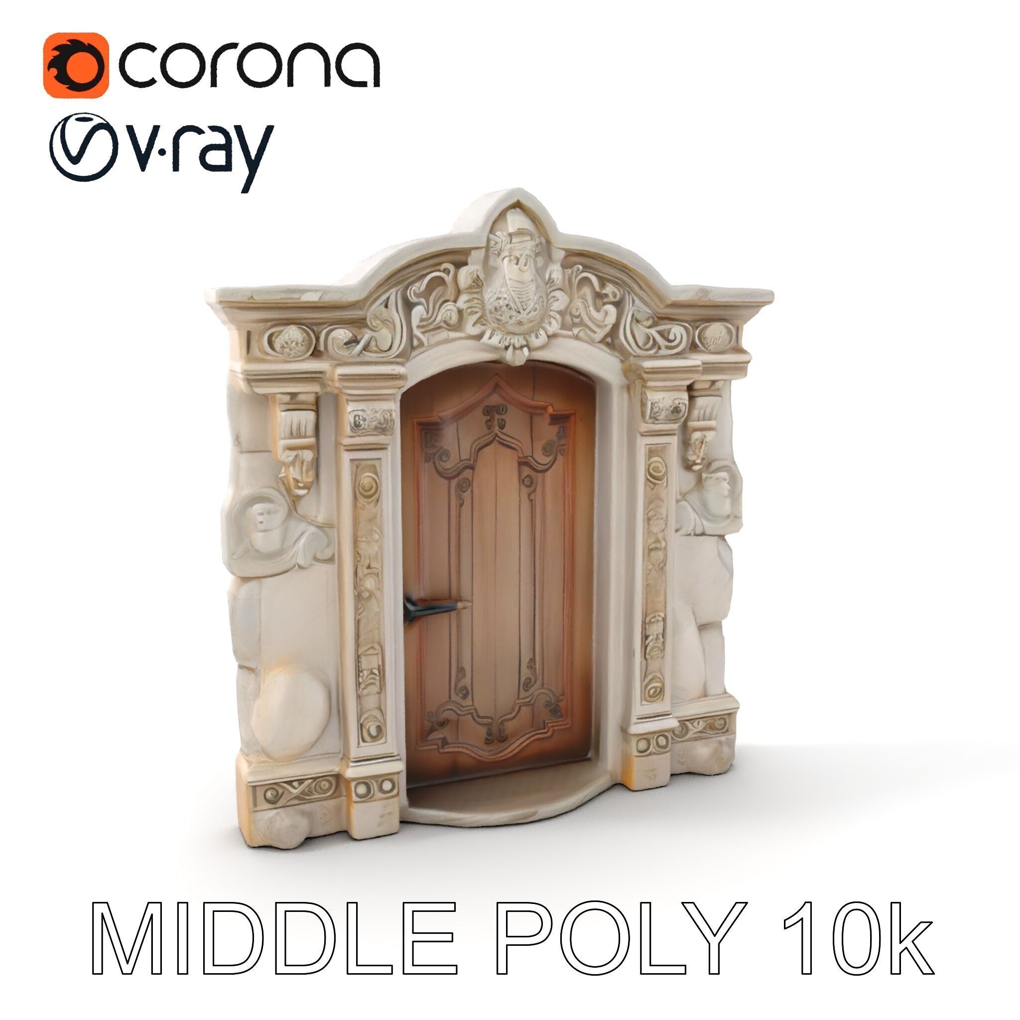 Ornate Wooden Door with Stone Architrave Model Pack Low-poly 3D model_12