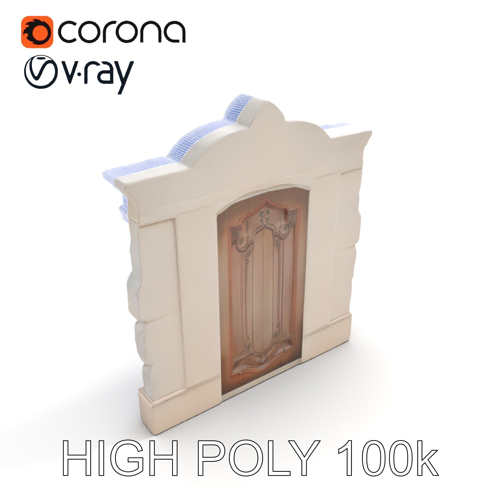 Ornate Wooden Door with Stone Architrave Model Pack Low-poly 3D model_30
