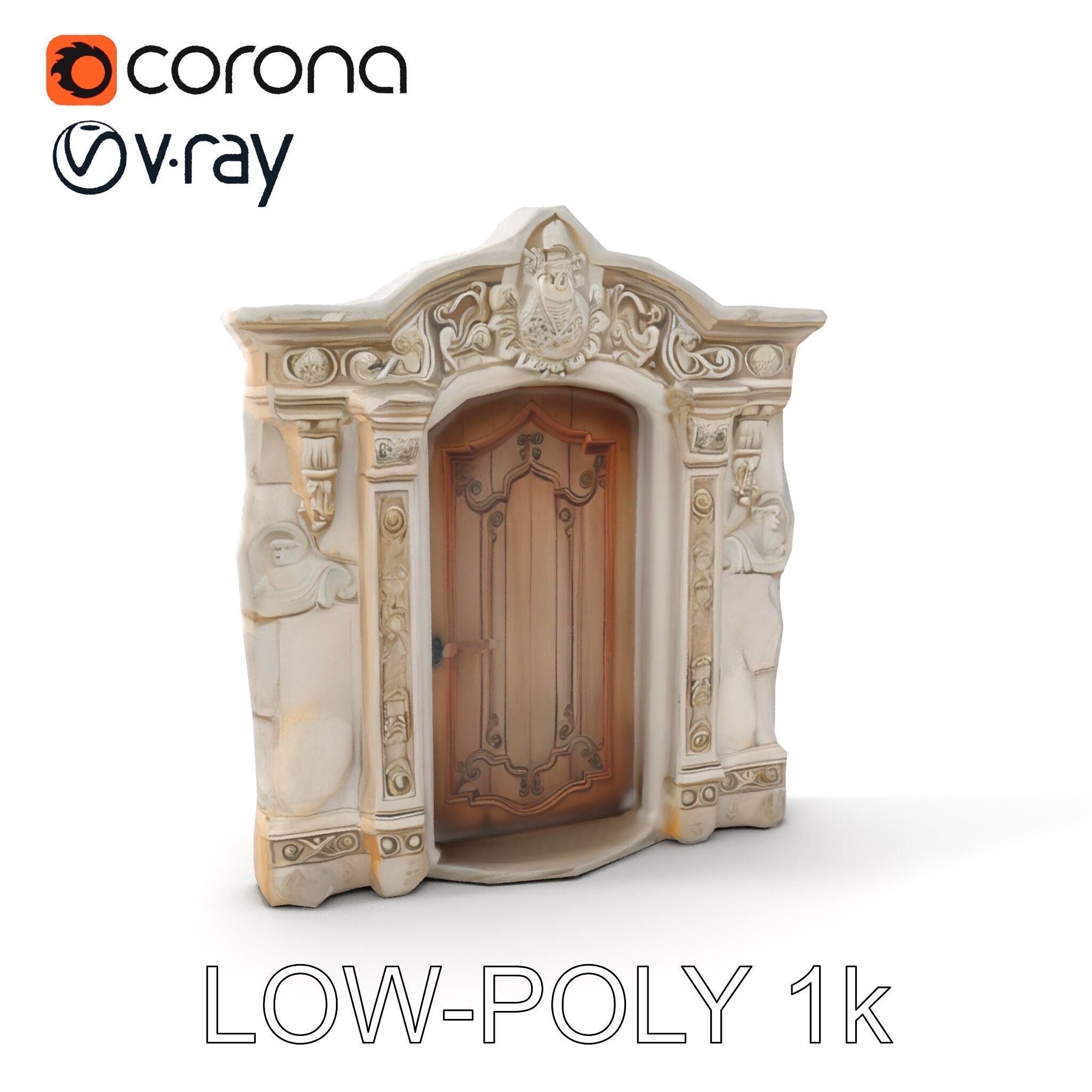 Ornate Wooden Door with Stone Architrave Model Pack Low-poly 3D model_8