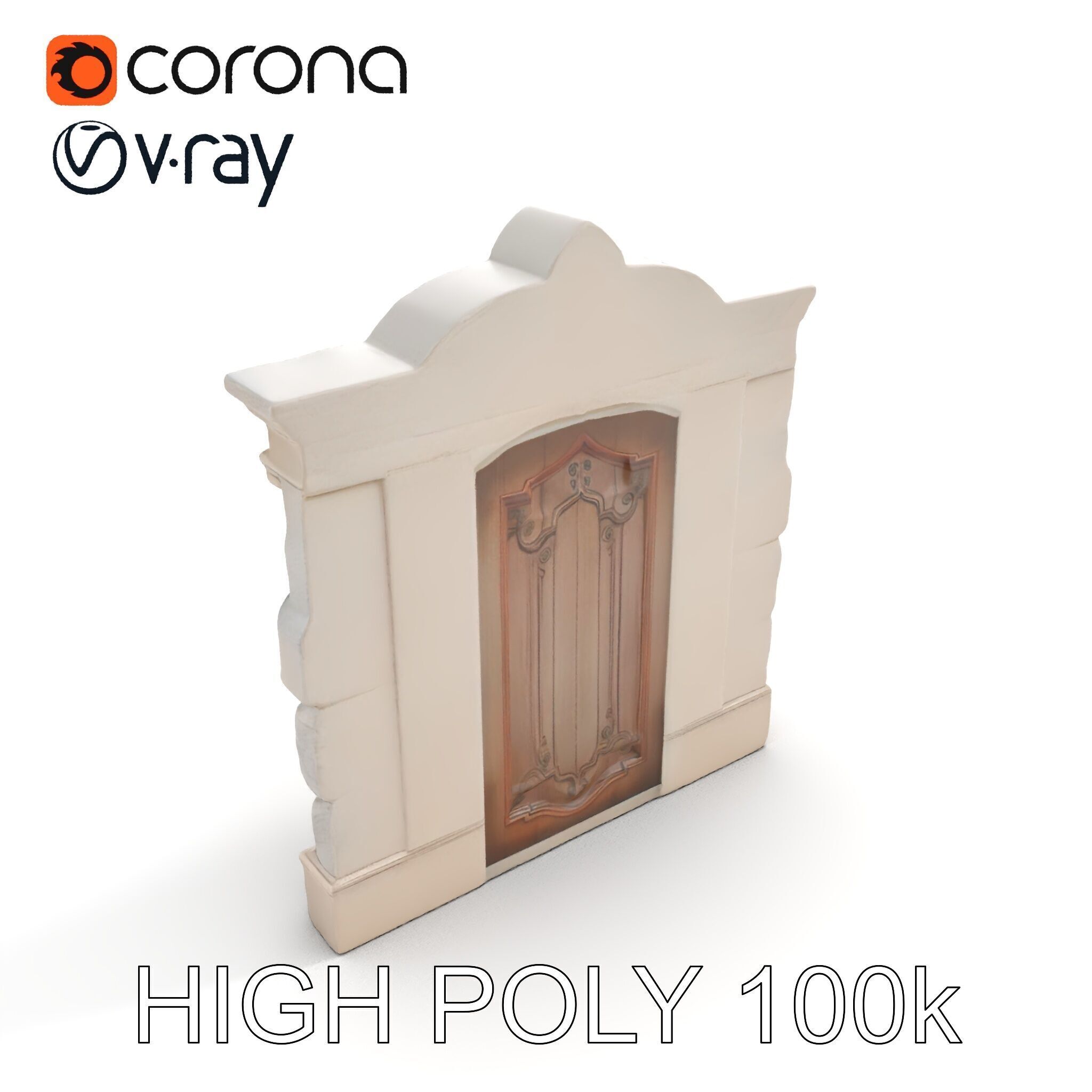 Ornate Wooden Door with Stone Architrave Model Pack Low-poly 3D model_17