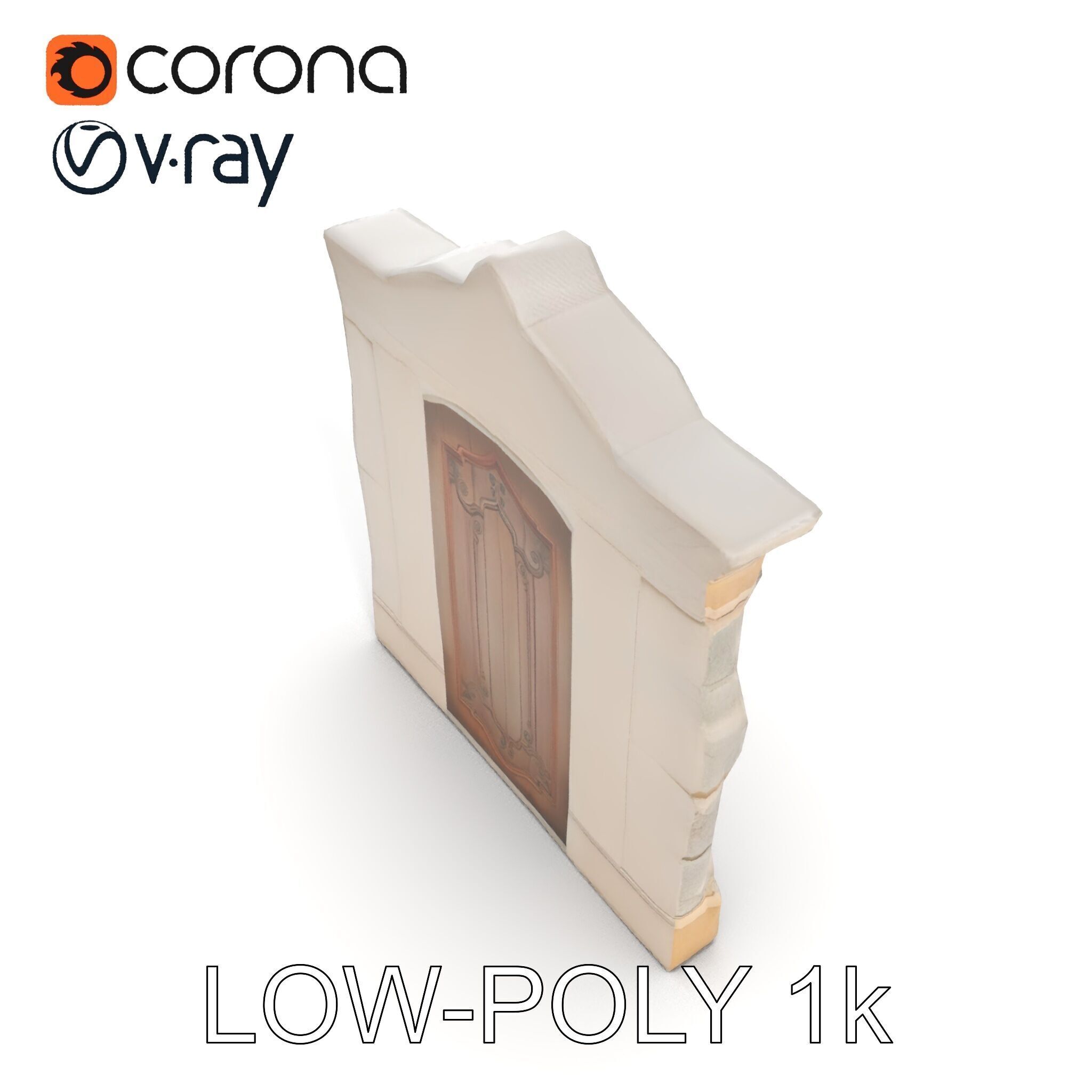 Ornate Wooden Door with Stone Architrave Model Pack Low-poly 3D model_26