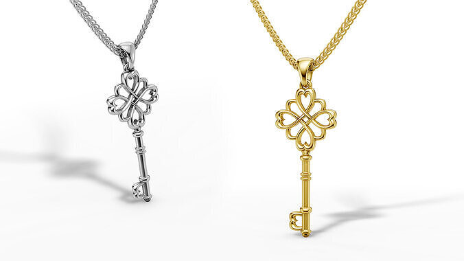 Womens Heart Style Key Pendant Necklace 3D Model 3D print model