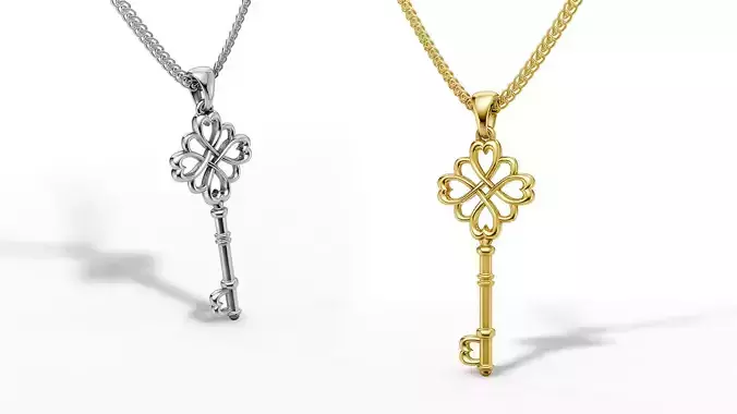 Womens Heart Style Key Pendant Necklace 3D Model 3D print model