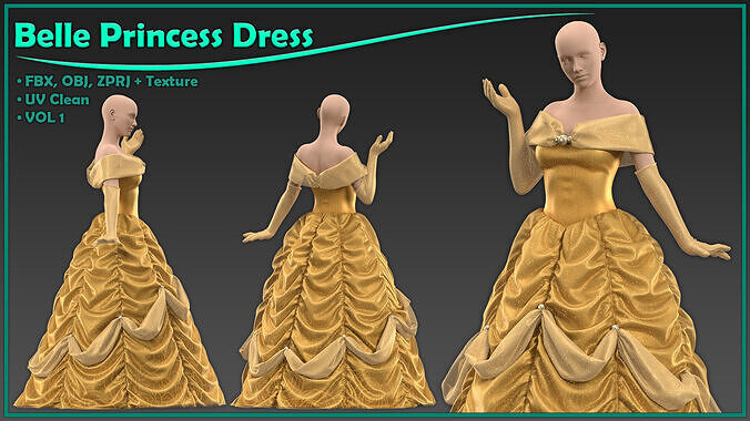 Belle princess dress with texture 3D model