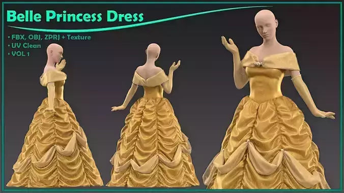 Belle princess dress with texture 3D model
