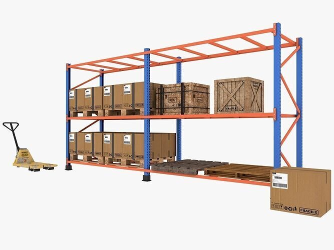 Pallet Jack and Racking Low-poly 3D model