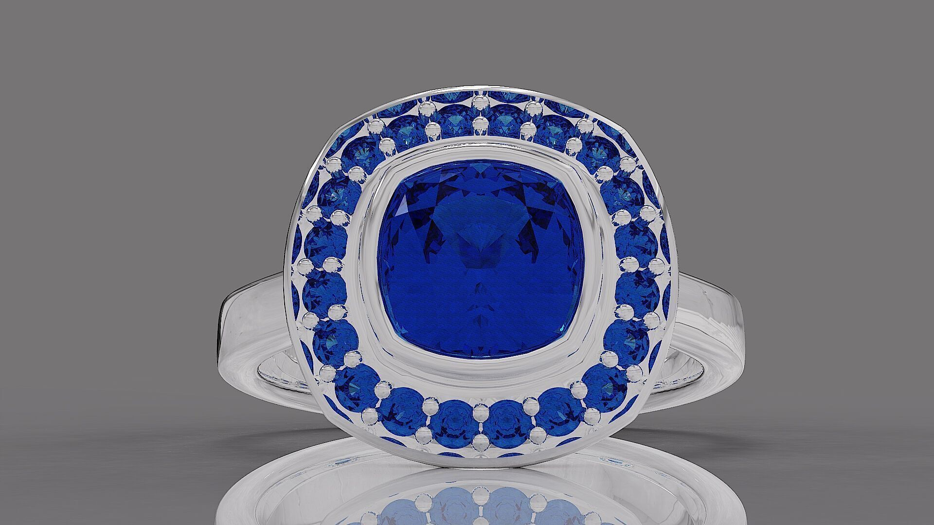 Cathedral style bezel set cushion square shape diamond halo ring 3D print model_14