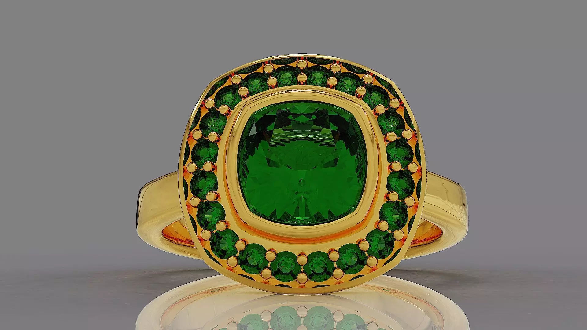 Cathedral style bezel set cushion square shape diamond halo ring 3D print model_0