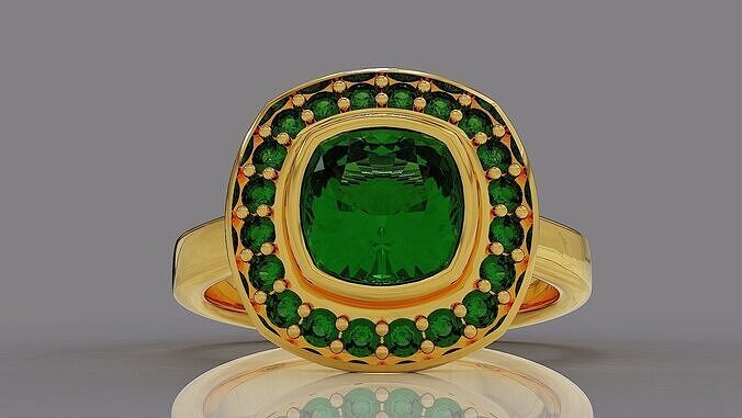 Cathedral style bezel set cushion square shape diamond halo ring 3D print model