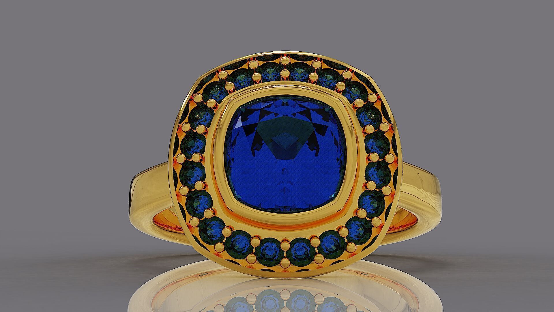 Cathedral style bezel set cushion square shape diamond halo ring 3D print model_3