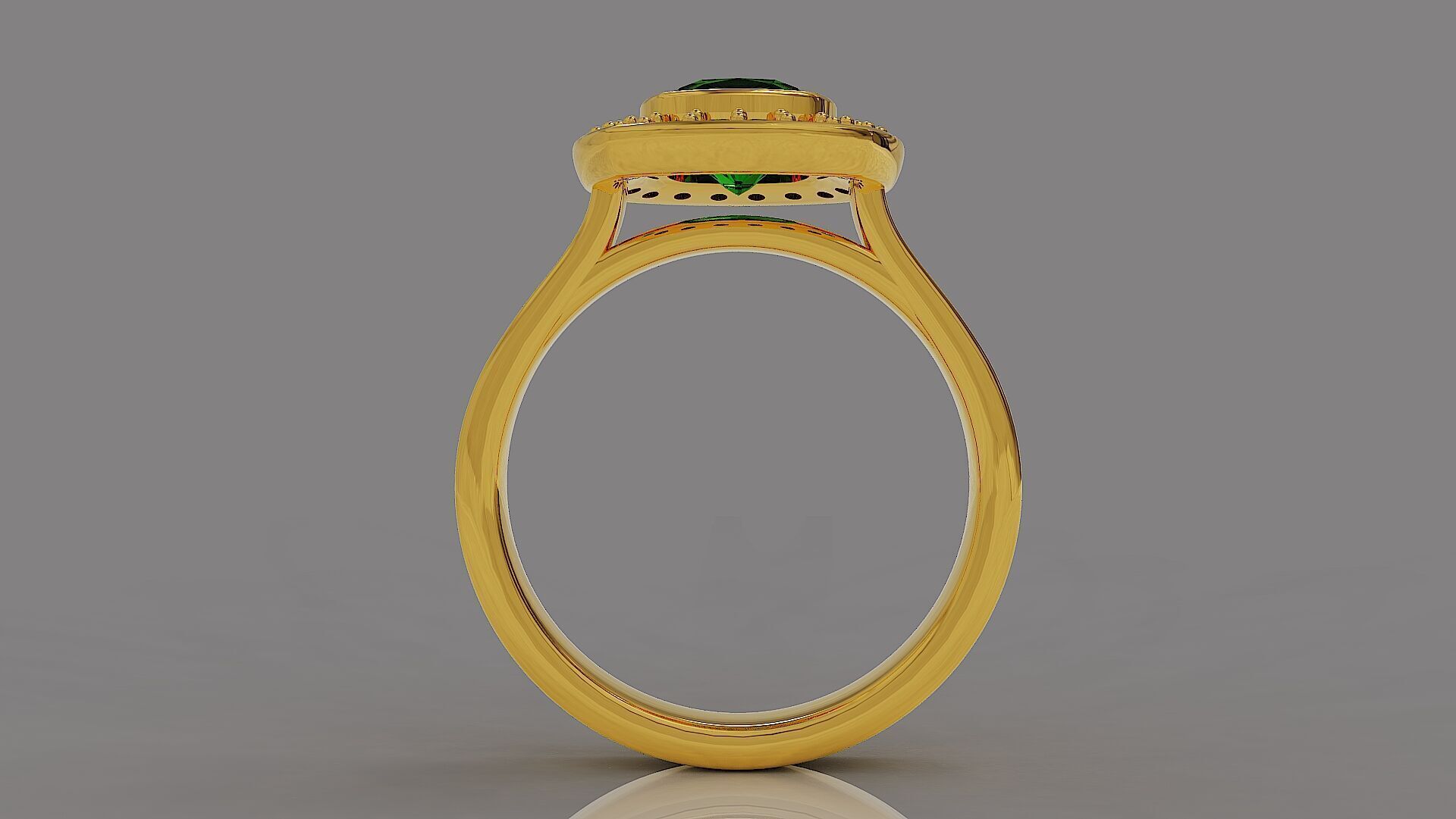 Cathedral style bezel set cushion square shape diamond halo ring 3D print model_5
