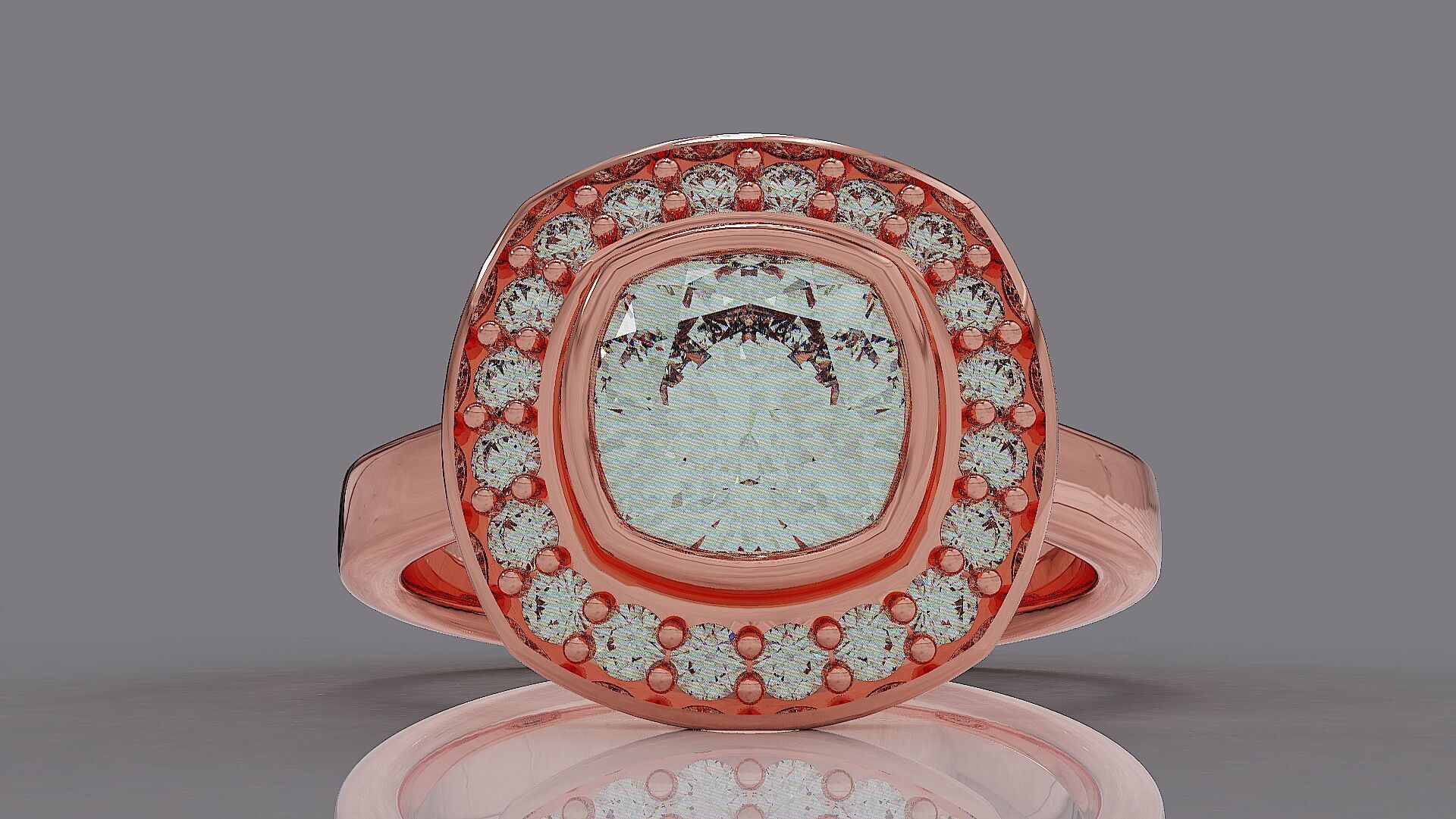 Cathedral style bezel set cushion square shape diamond halo ring 3D print model_8