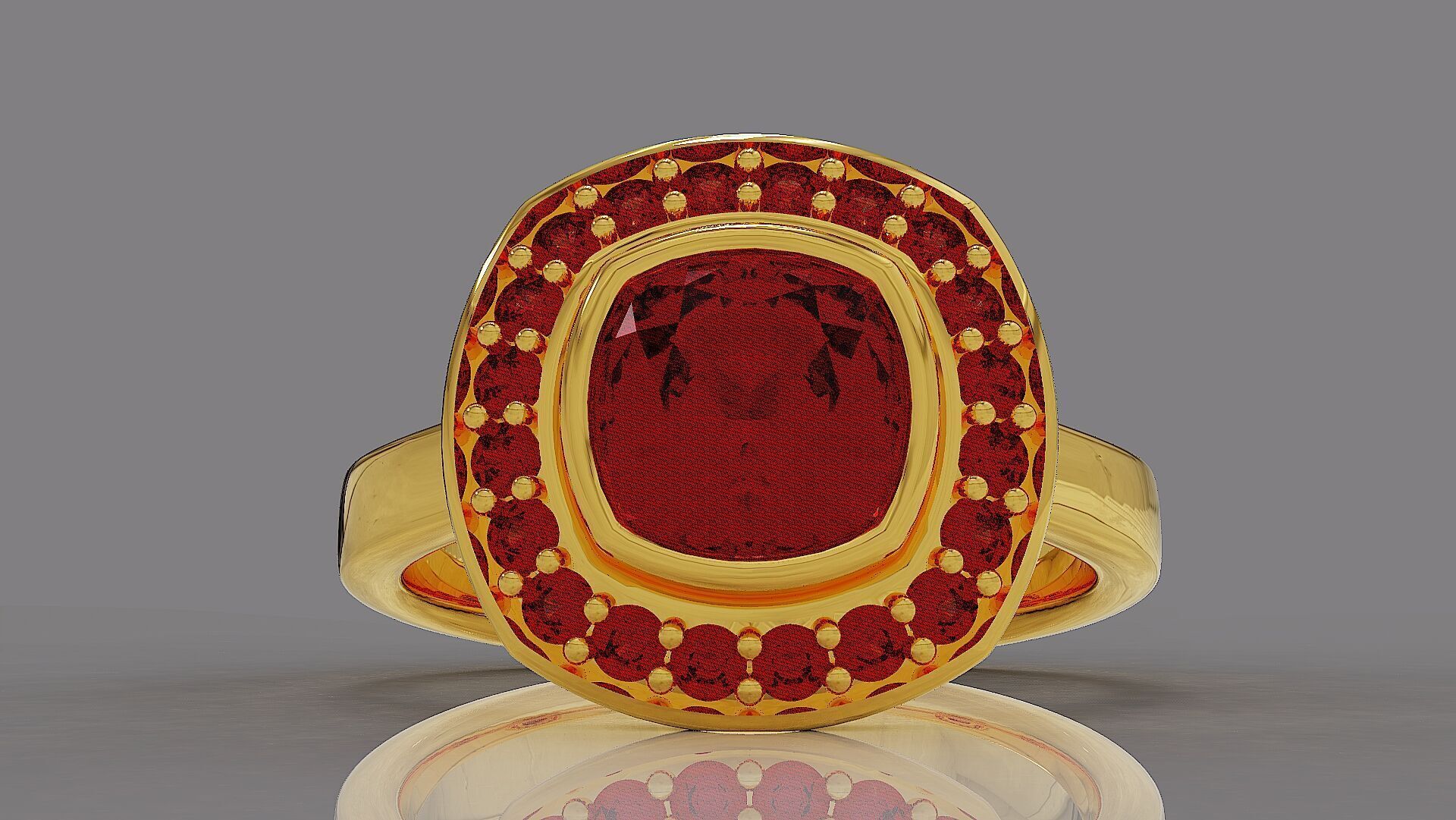 Cathedral style bezel set cushion square shape diamond halo ring 3D print model_1