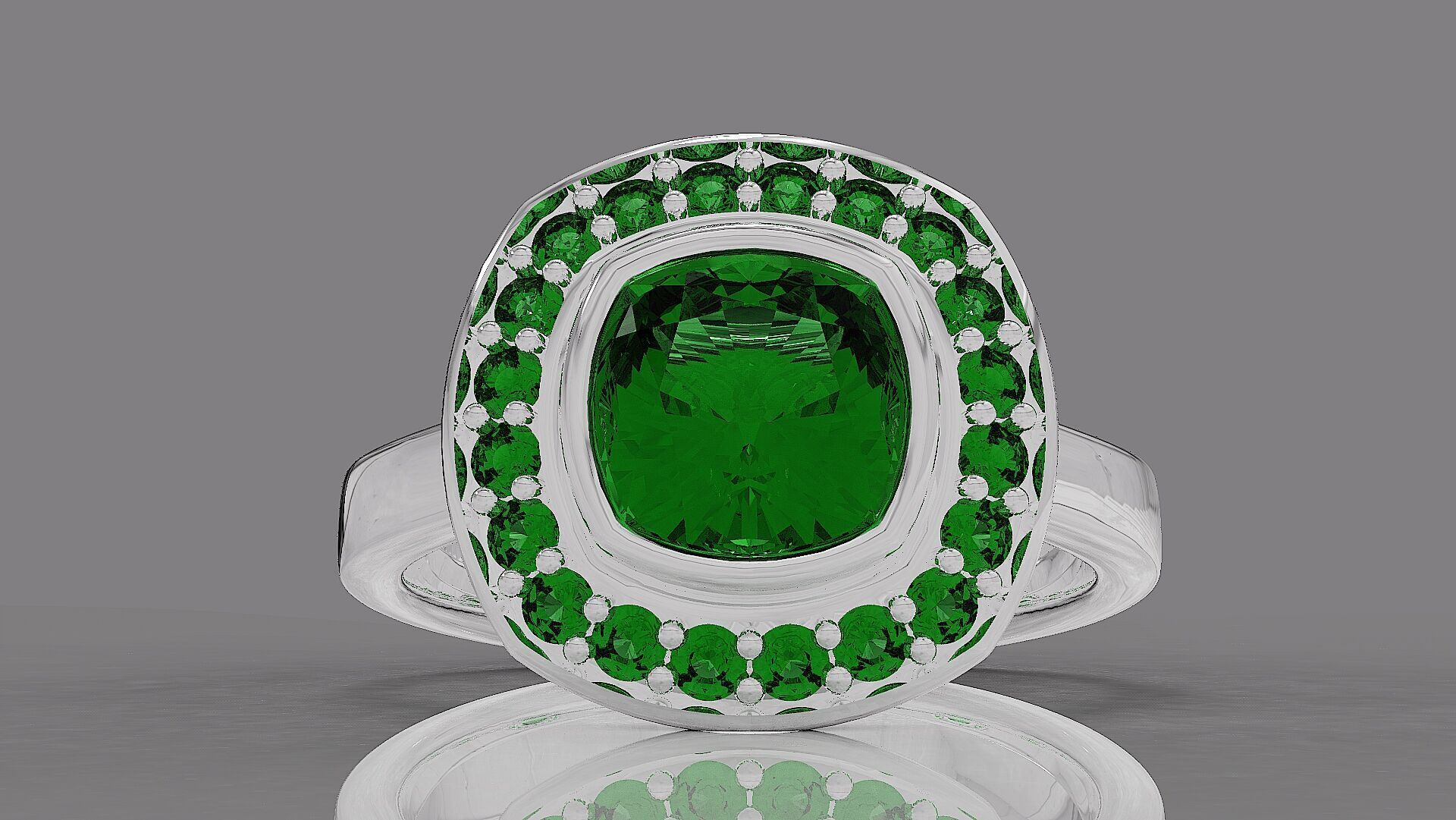 Cathedral style bezel set cushion square shape diamond halo ring 3D print model_13