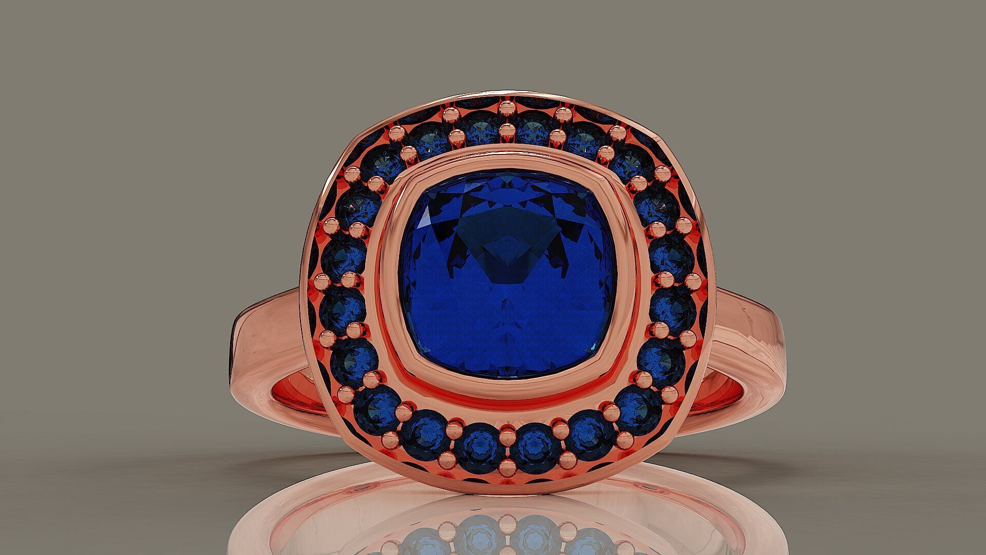 Cathedral style bezel set cushion square shape diamond halo ring 3D print model_9