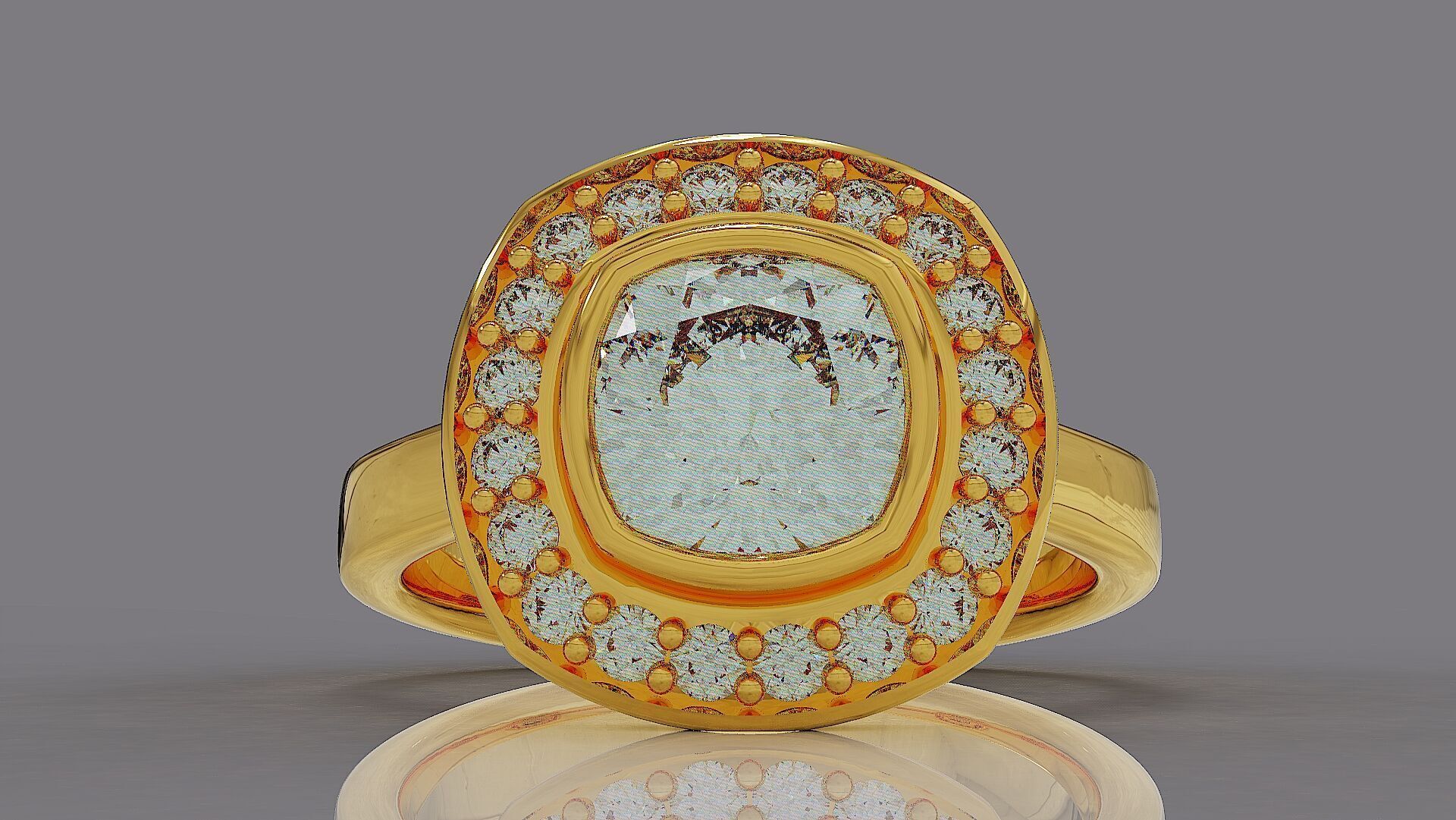 Cathedral style bezel set cushion square shape diamond halo ring 3D print model_2