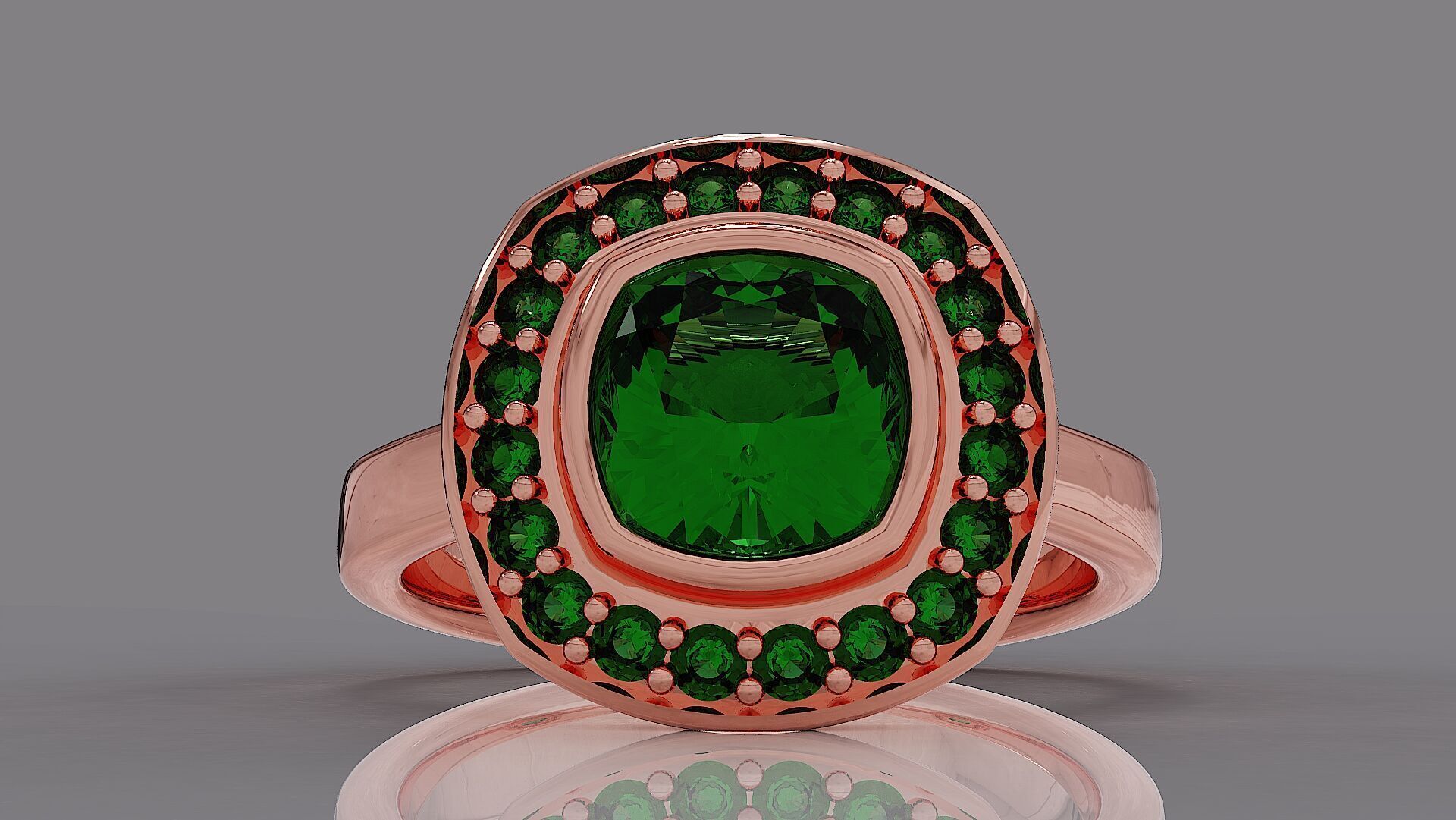 Cathedral style bezel set cushion square shape diamond halo ring 3D print model_7